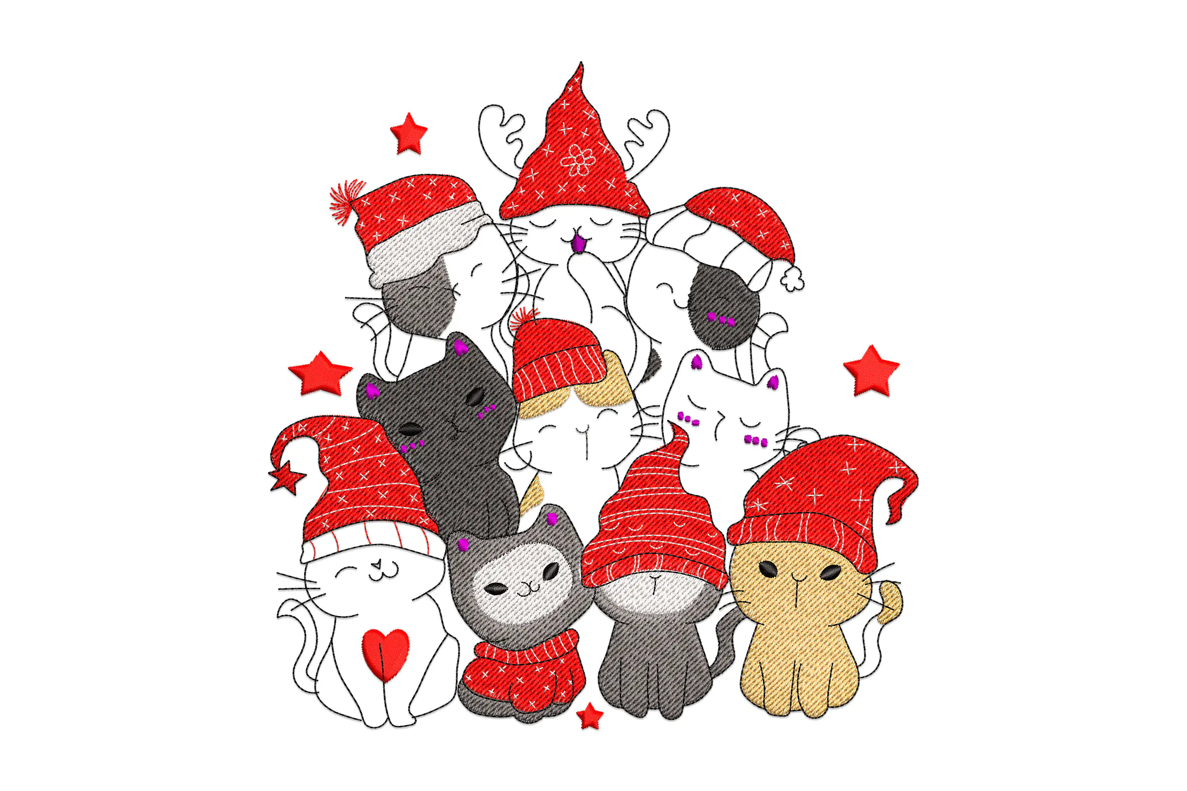 Christmas Cats Embroidery Design
