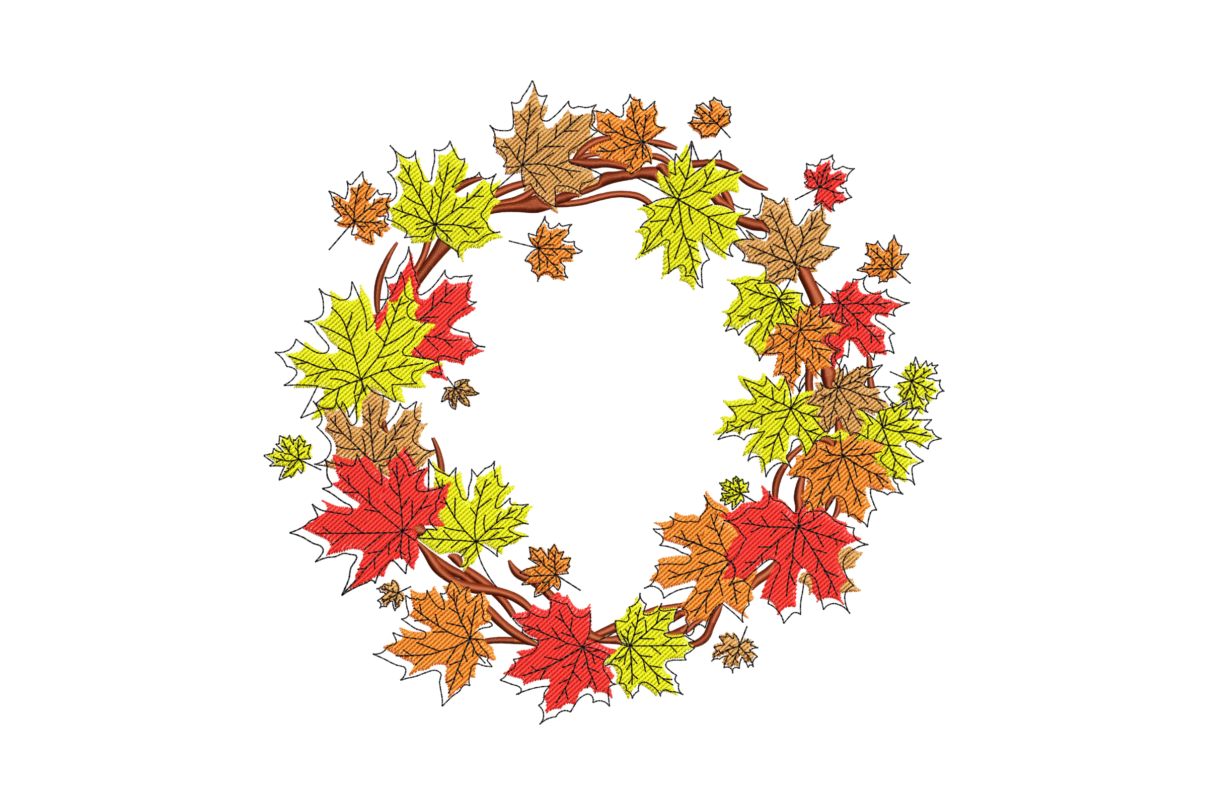 Autumn Maple Leaf Wreath Embroidery Design