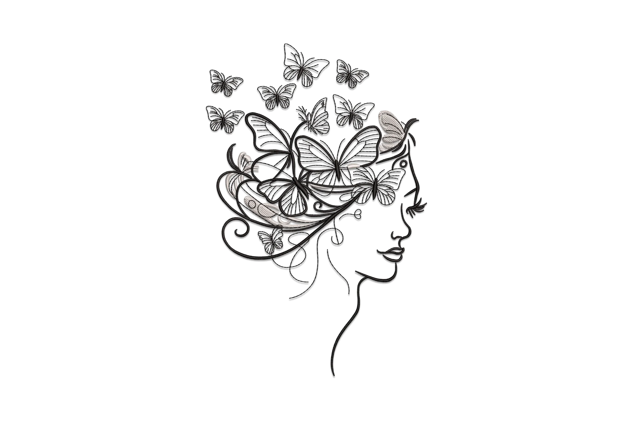 Woman with Butterflies Embroidery Design