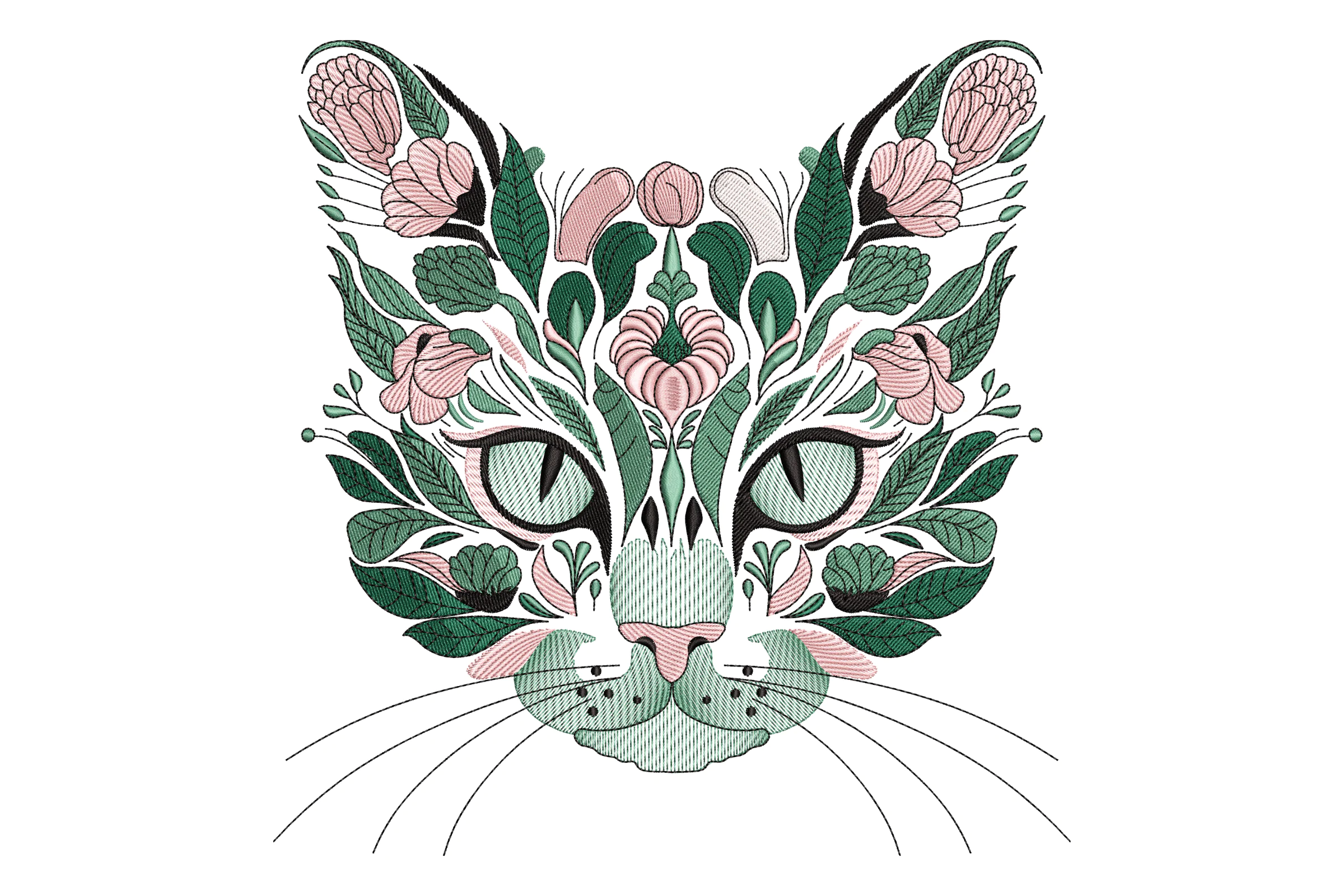 Floral Cat Face Embroidery Design
