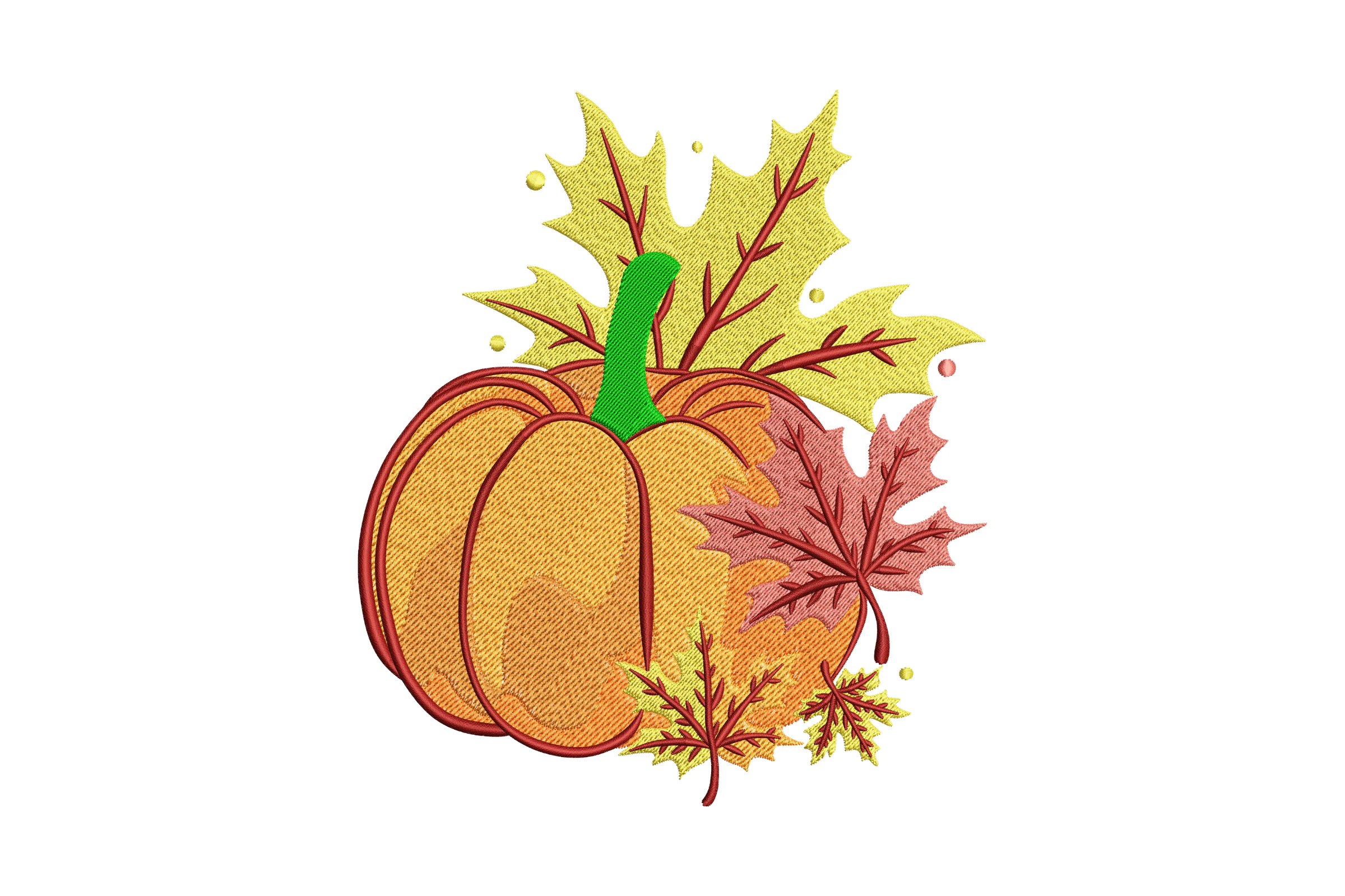 Fall Pumpkin with Autumn Leaves Embroidery Design