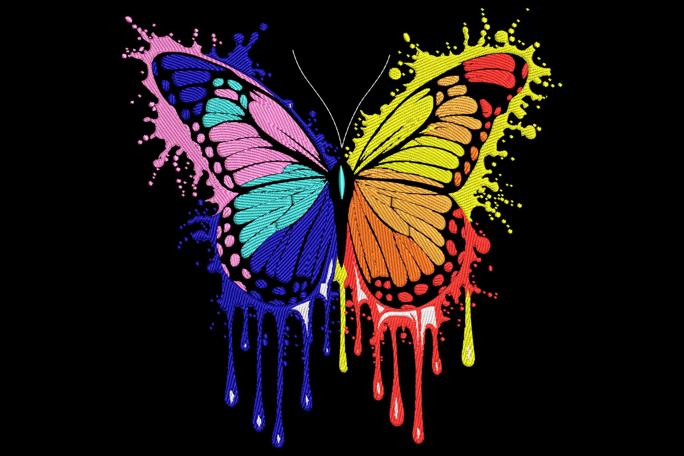 Colorful Butterfly Dripping Embroidery Design