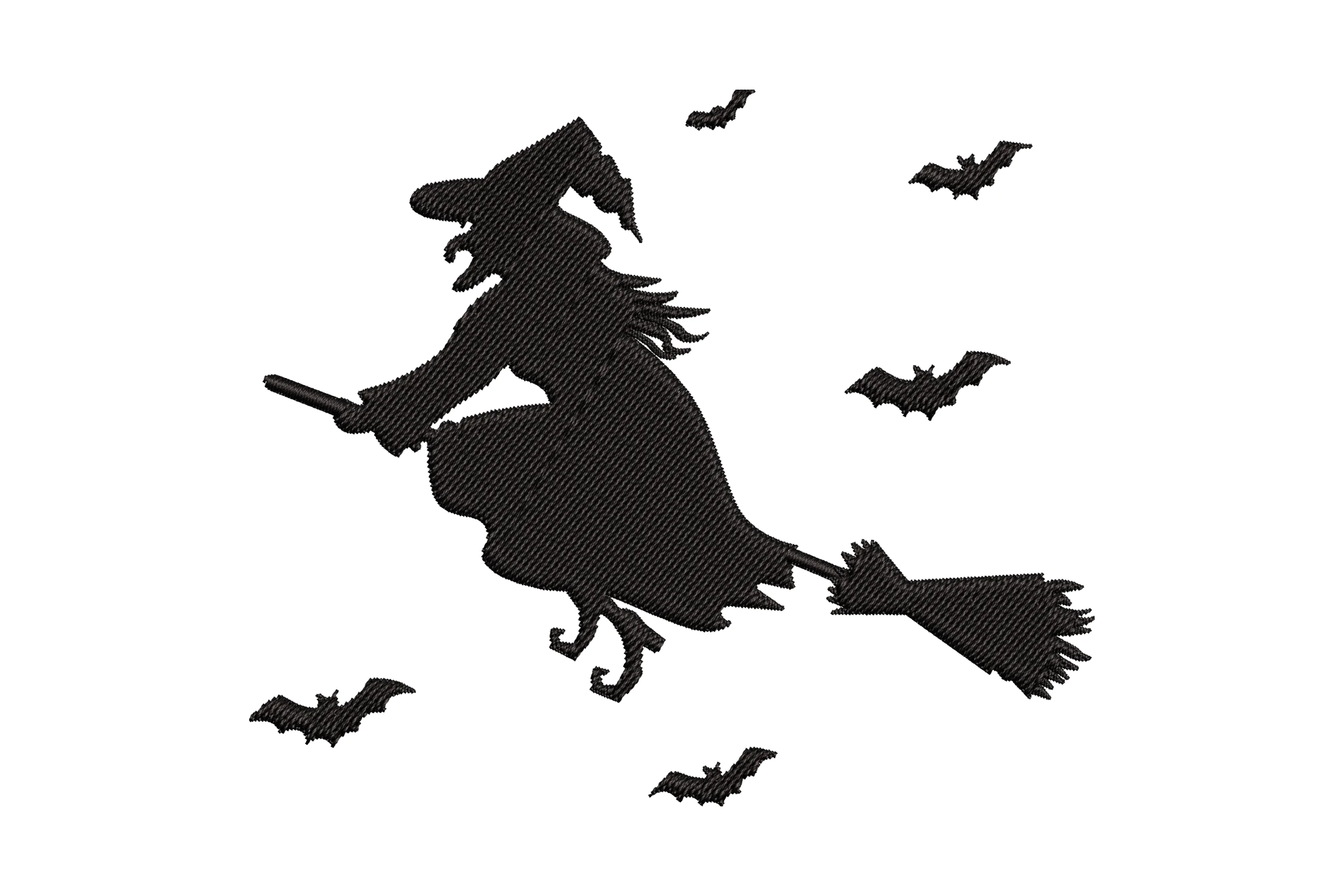 Witch Flying on Broomstick Embroidery Design