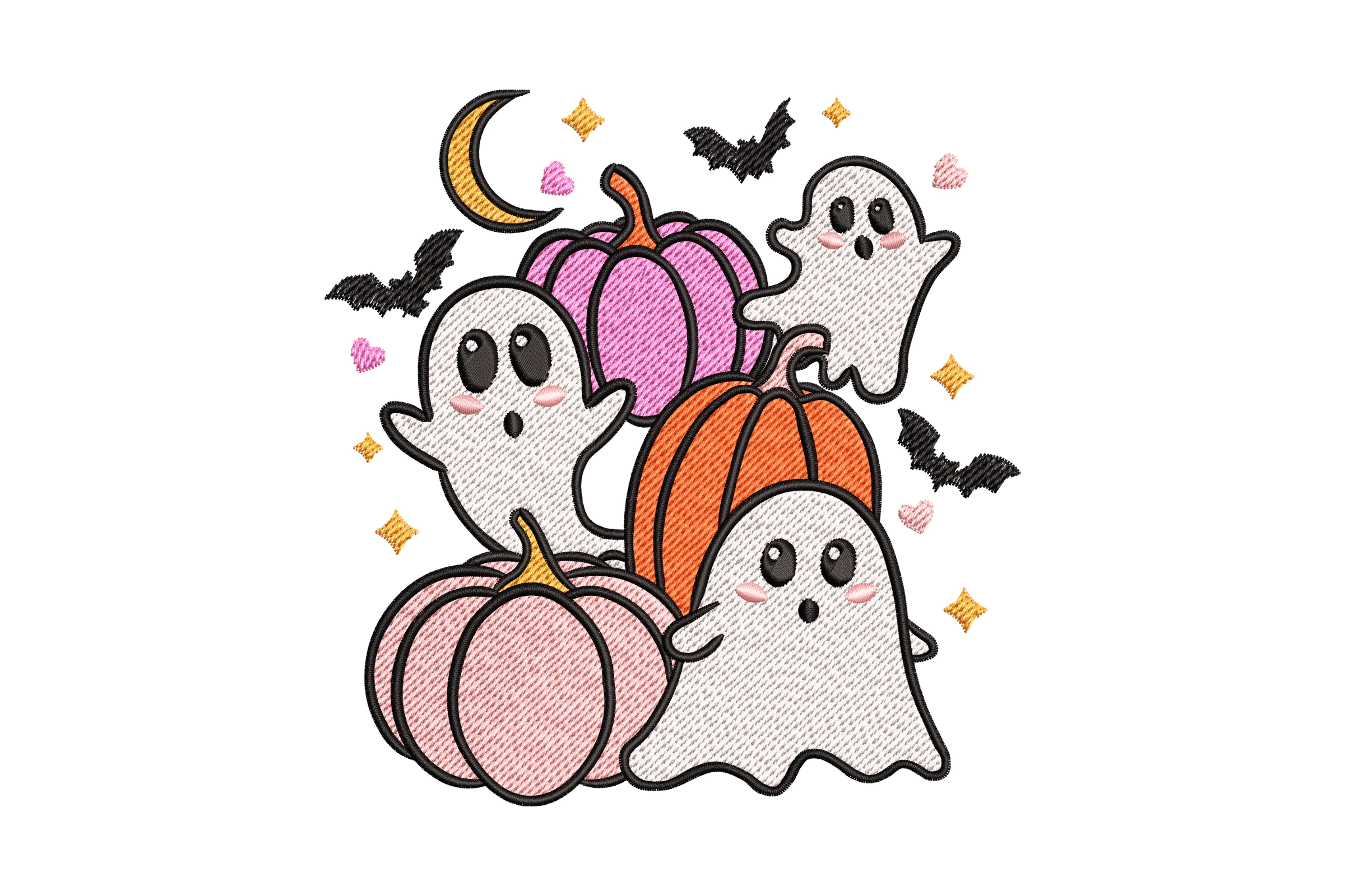 Cute Ghosts and Pumpkins Halloween Embroidery Design