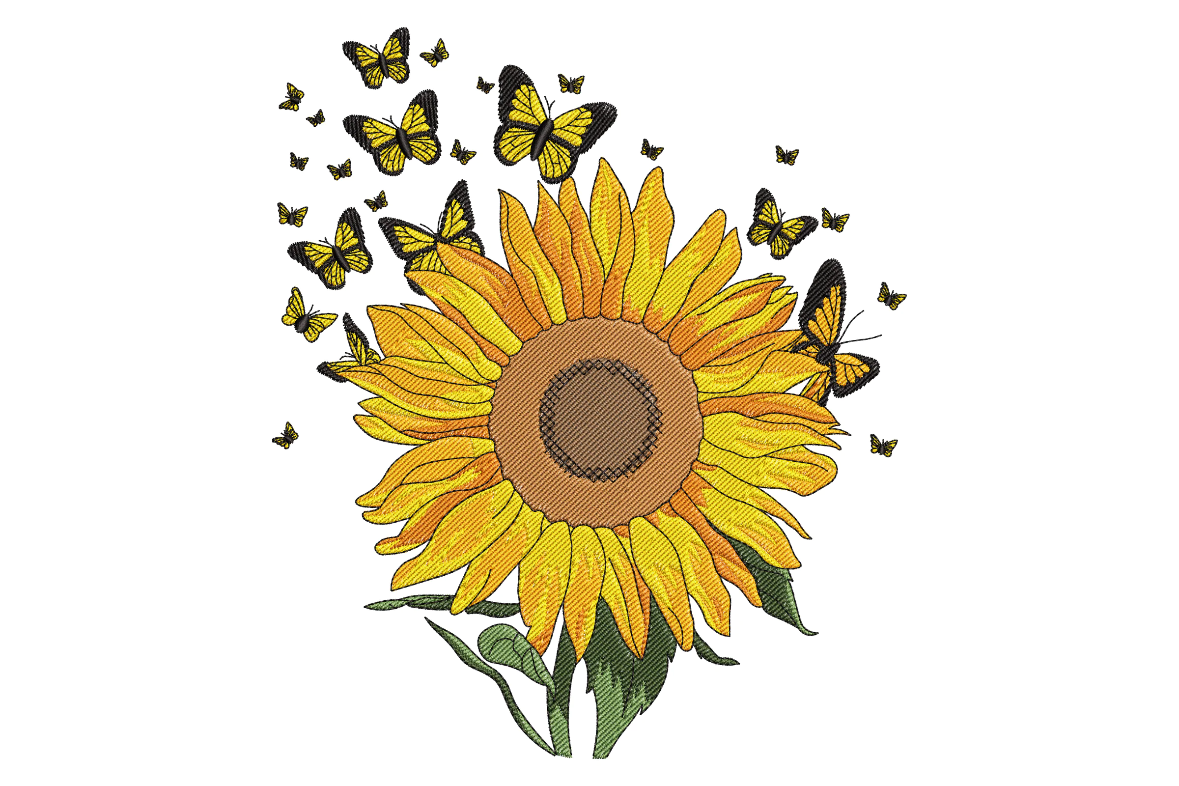 Sunflower with Butterflies Embroidery Design