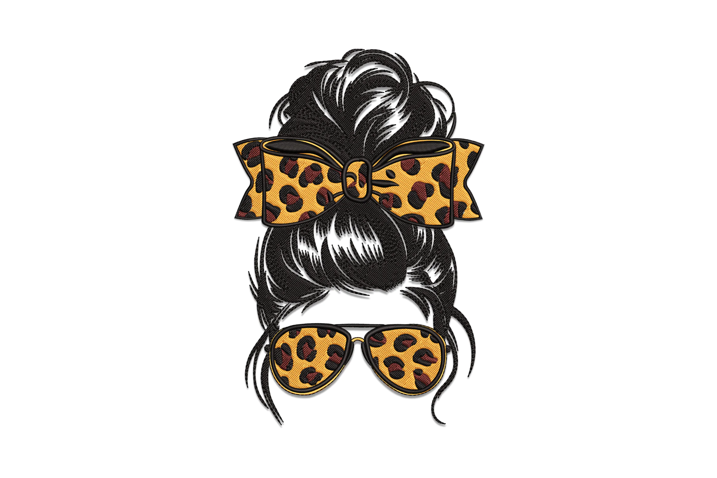 Messy Bun Mom Applique Embroidery Design,