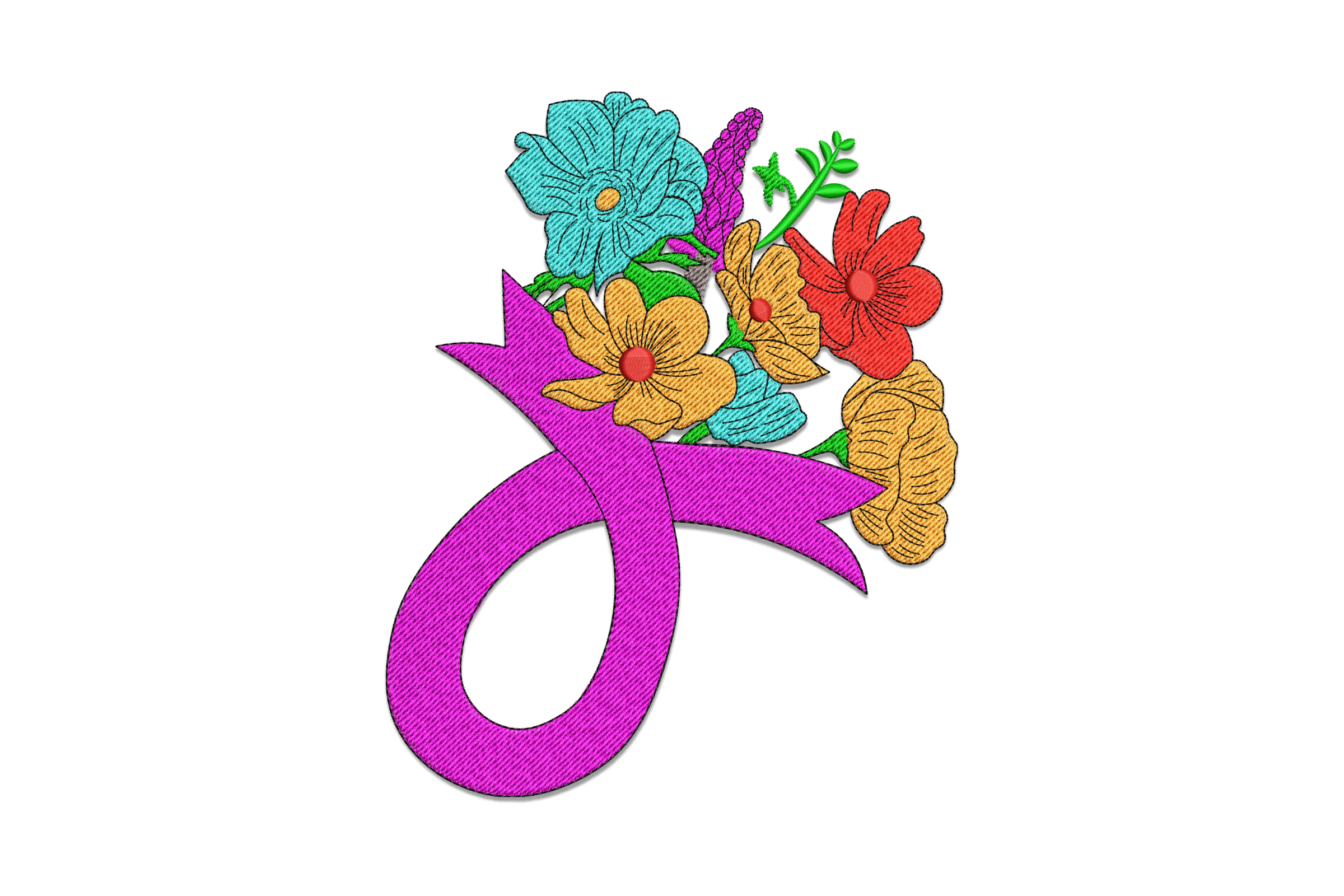 Breast Cancer Flowers Embroidery Design