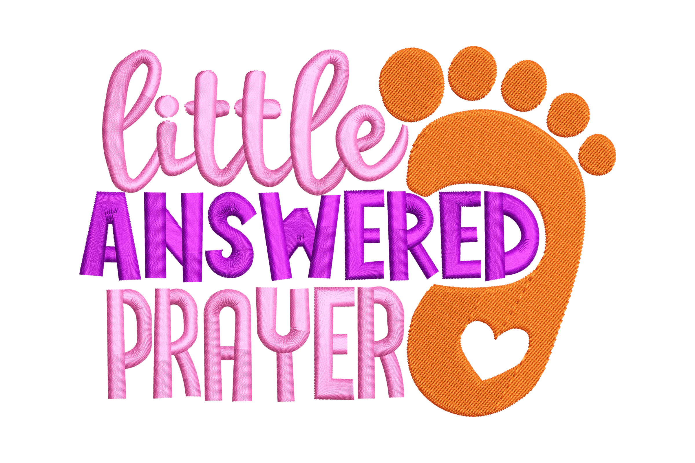 Little Answered Prayer Embroidery Design with Footprint Accent