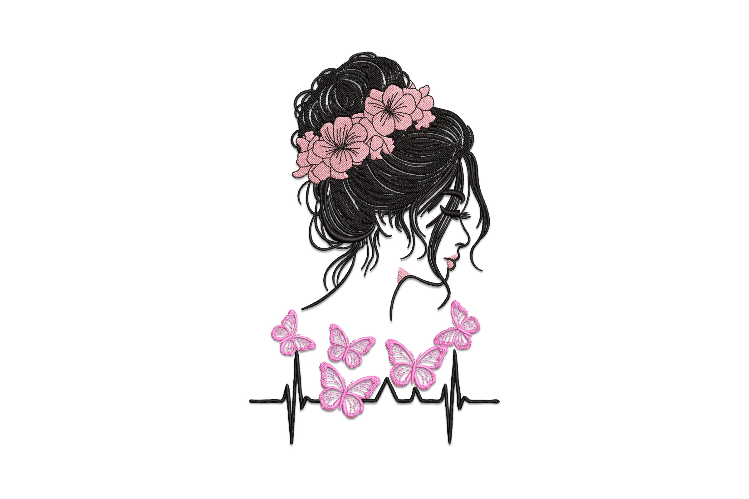 Lady with Flowers Embroidery Design Pattern