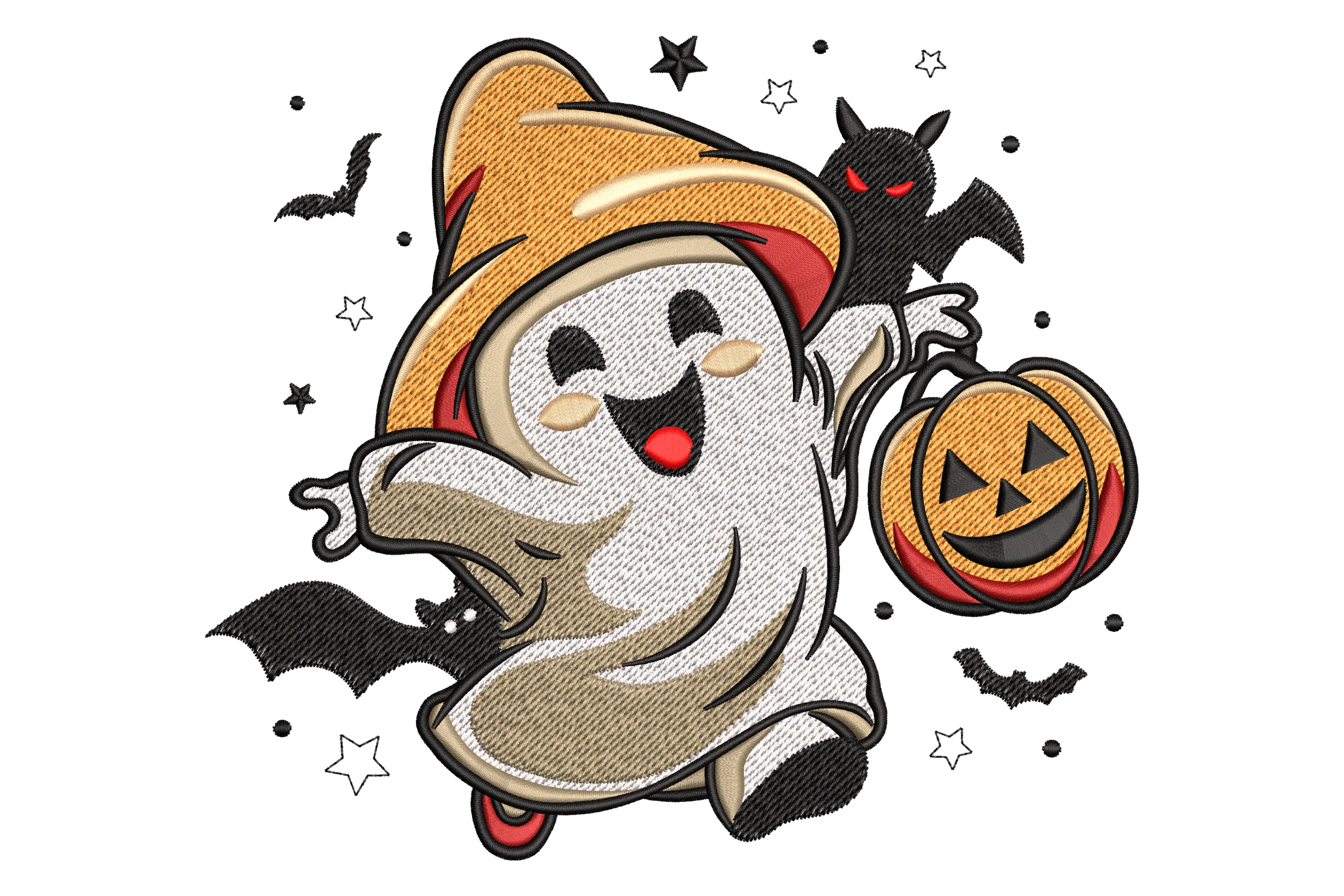 Cute Ghost with a Pumpkin Embroidery Design