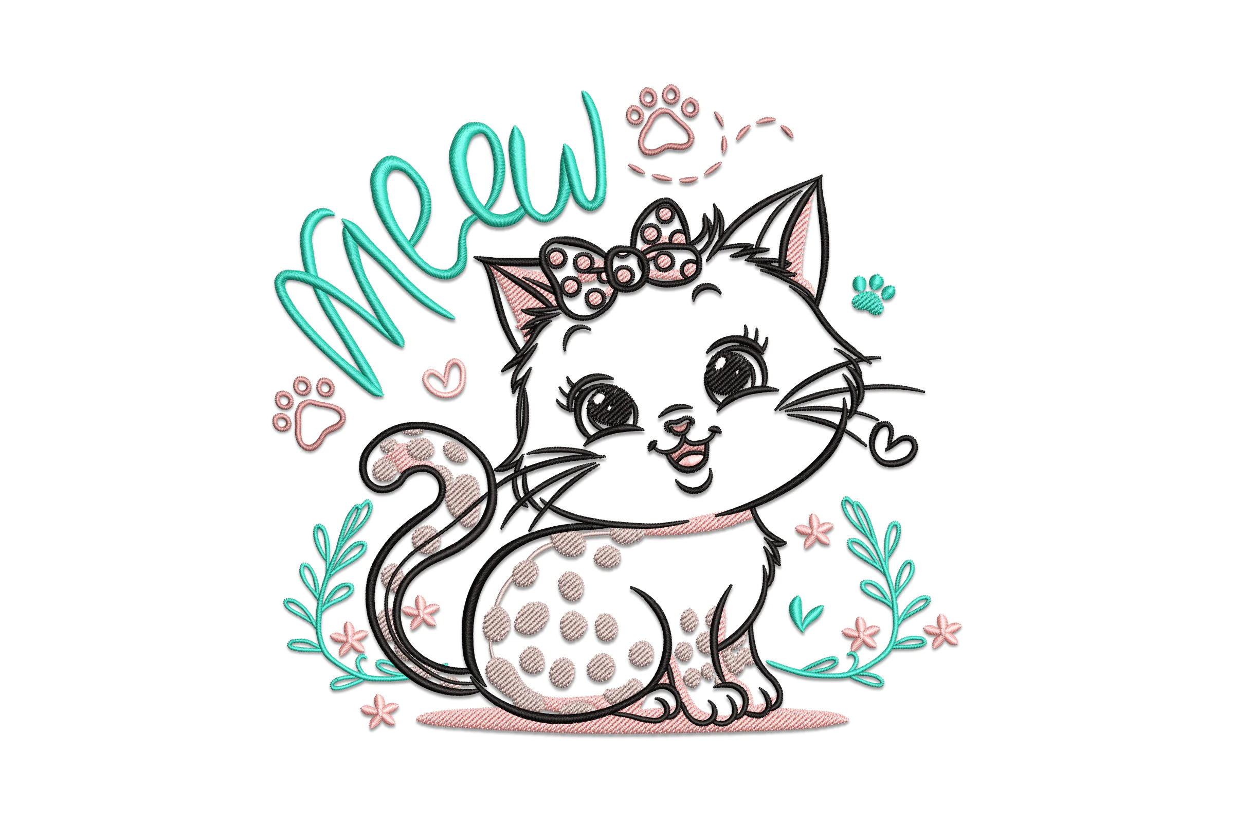Cute Kitten Embroidery Design Pattern