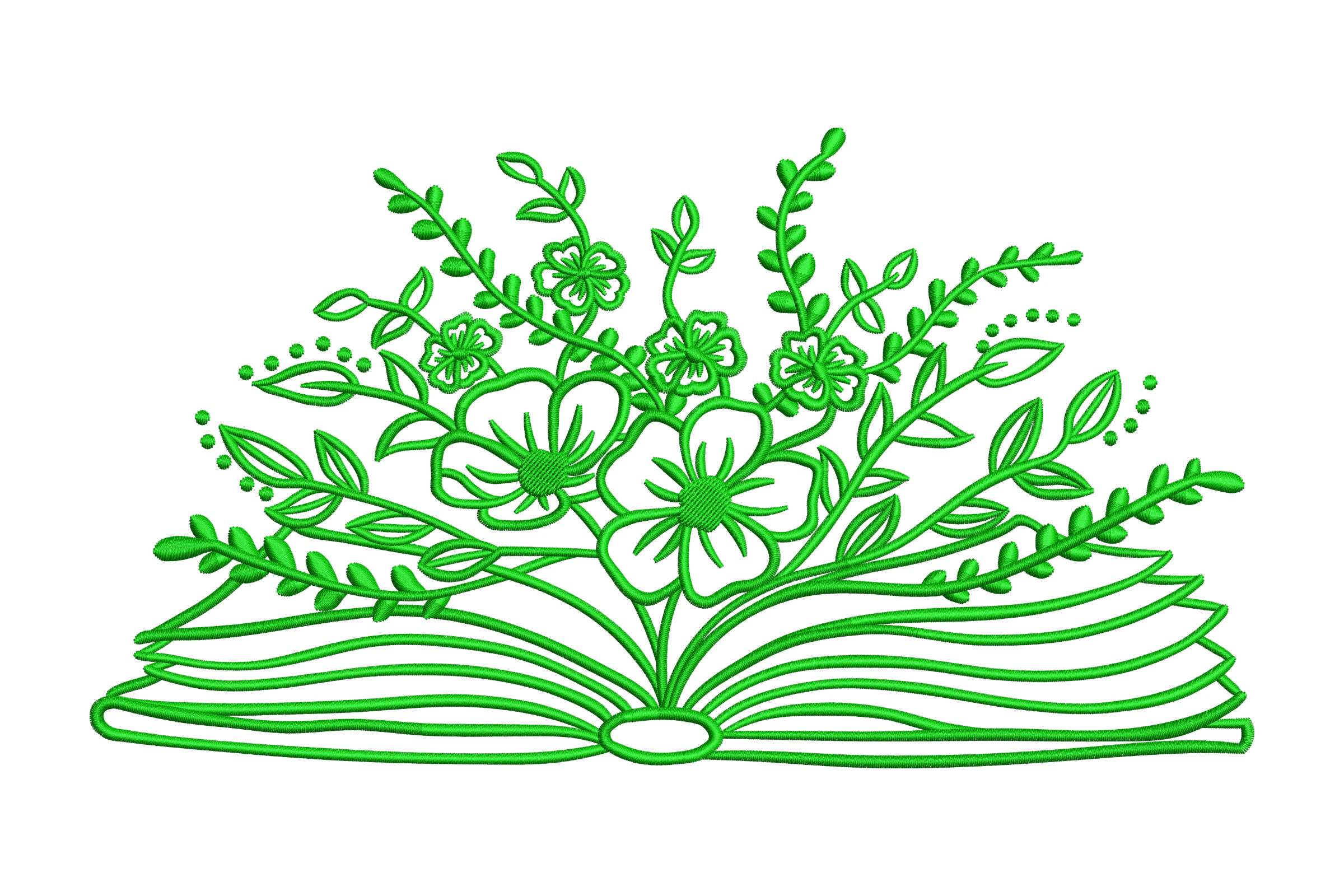 Flowers On Books Embroidery Design
