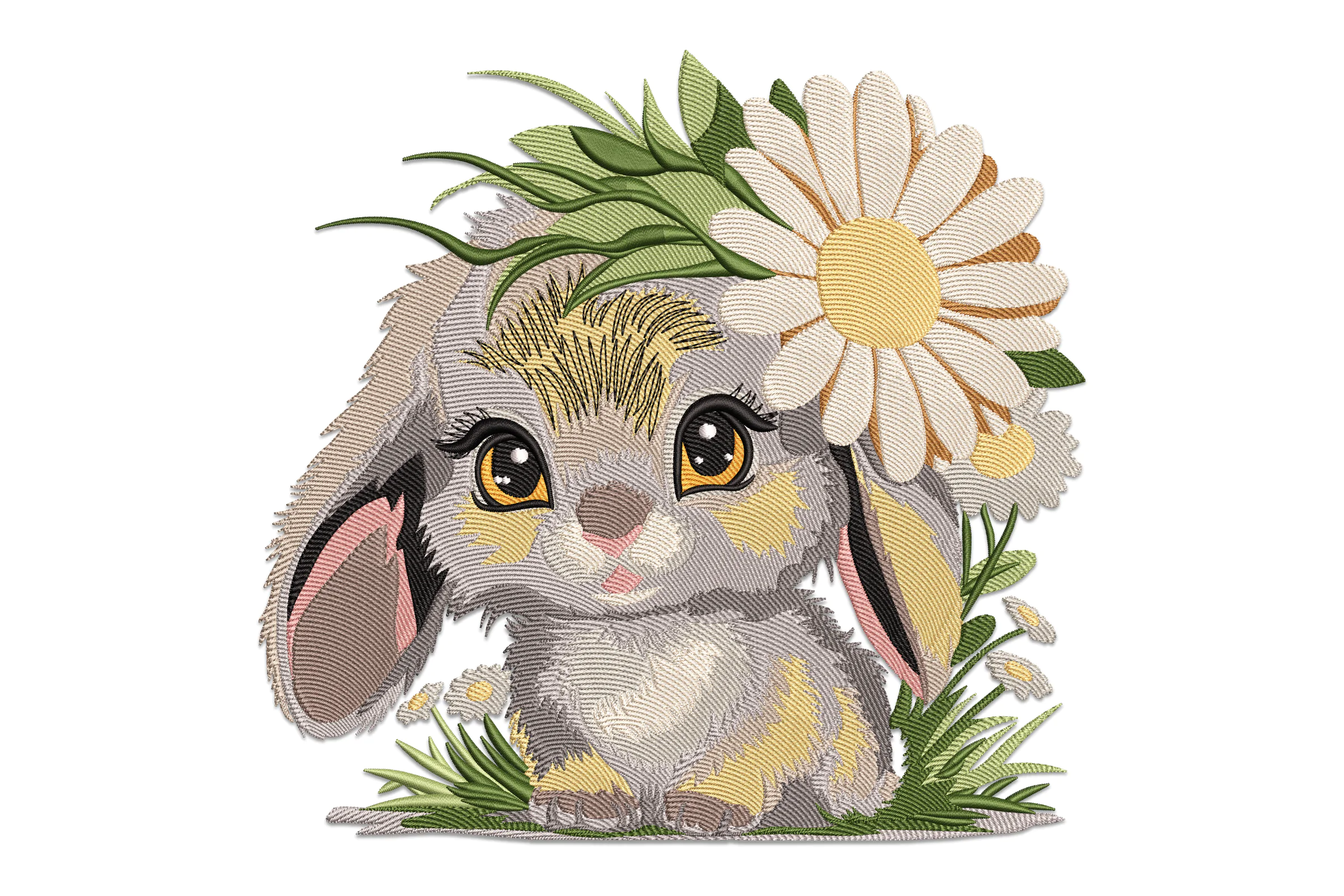 Floral Bunny Embroidery Design Pattern