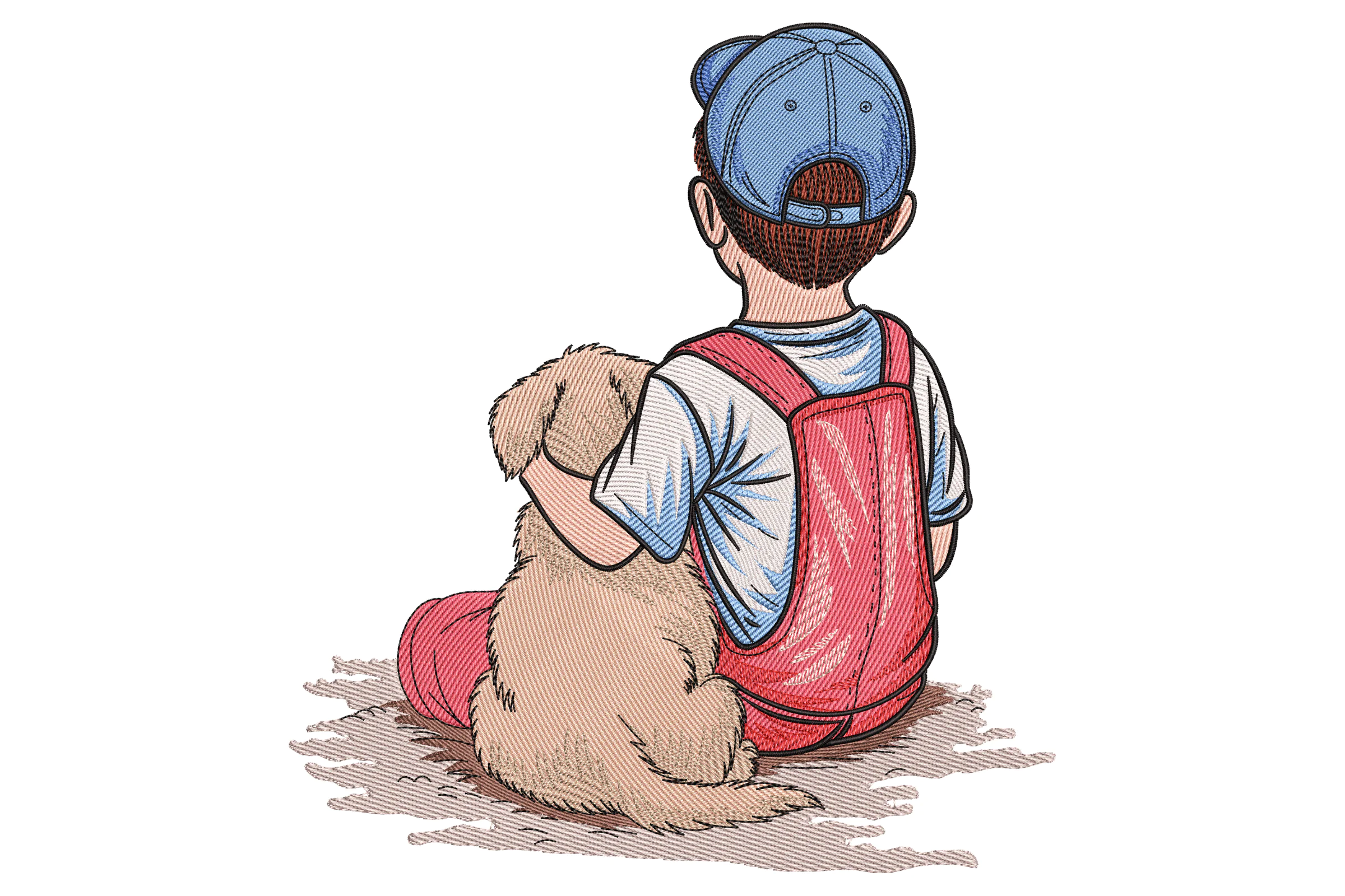 Boy with Dog Embroidery Design