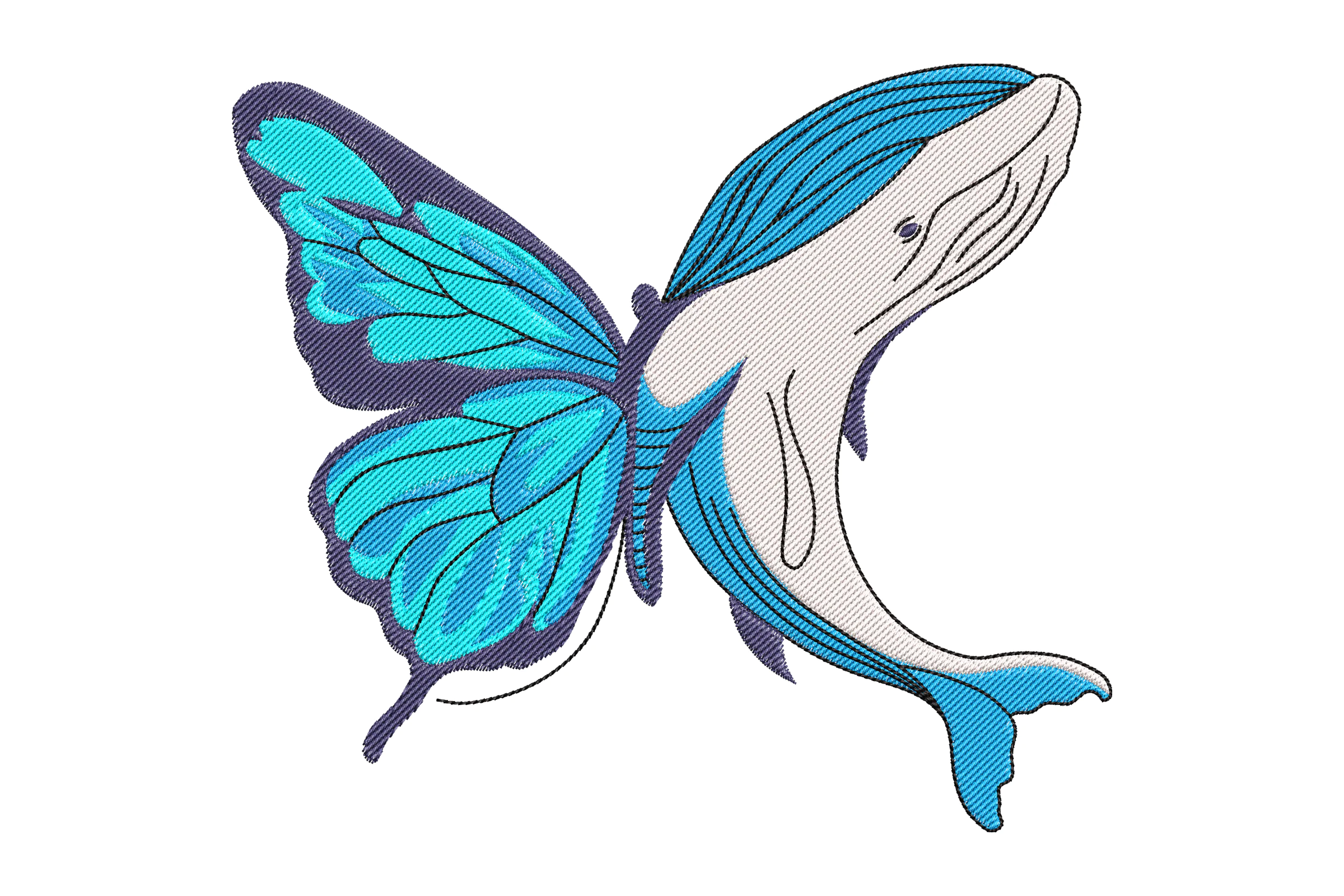 Whale Butterfly Embroidery Design