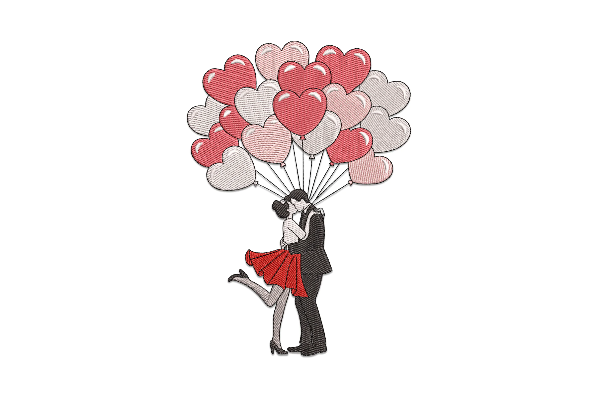 Valentine Couple colorful Balloon Machine Embroidery