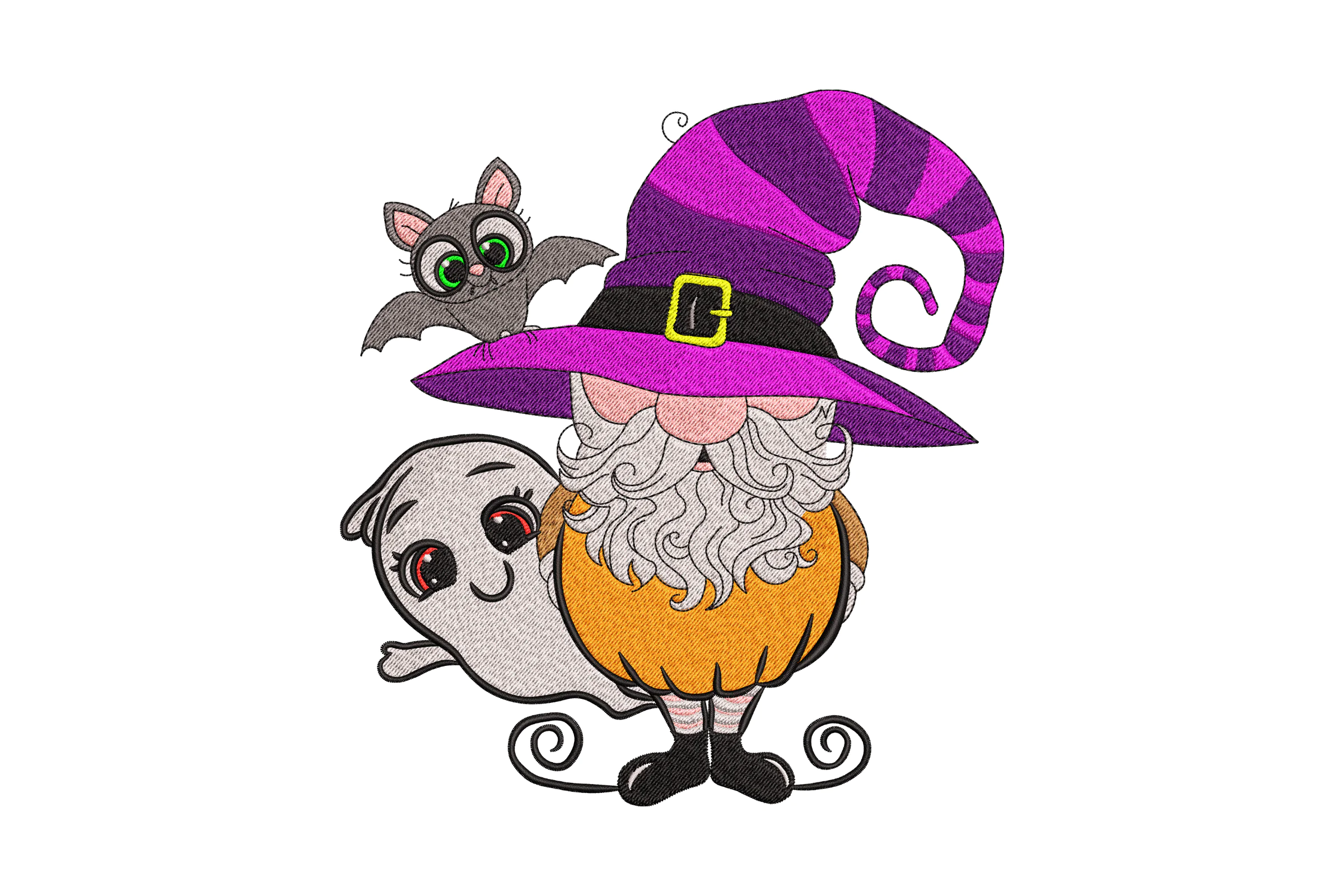 Halloween Gnome Ghost Bat Embroidery Design