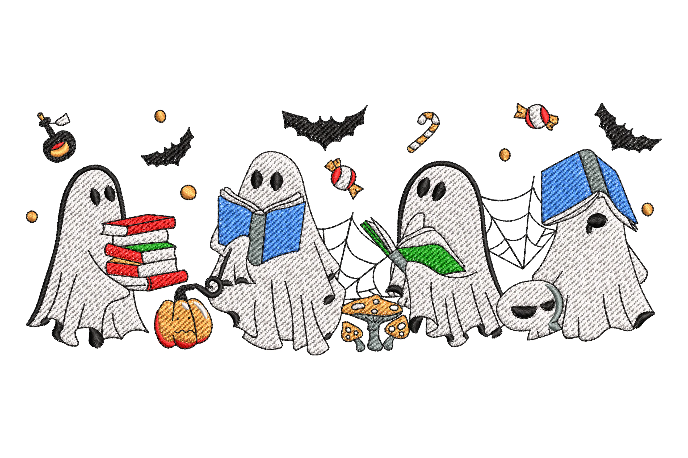 Ghosts Reading Embroidery Design