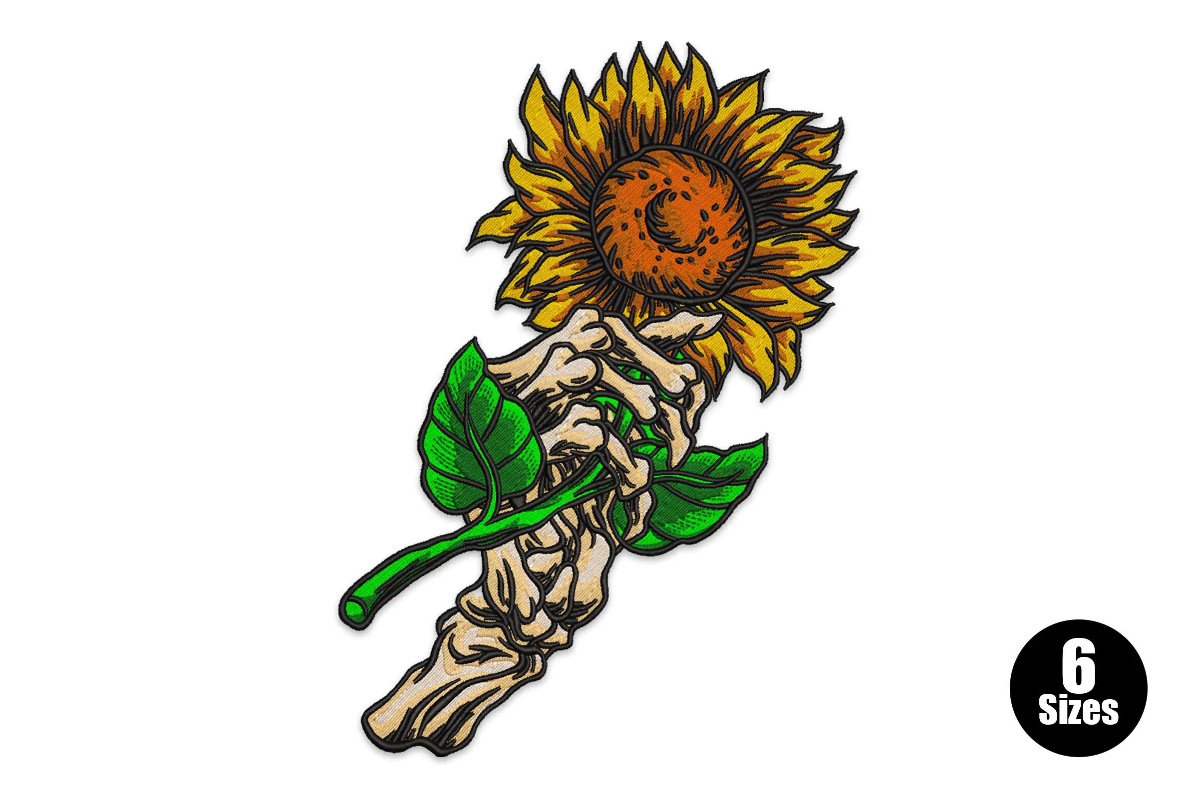 Skeleton Hand Holding Sunflower Embroidery Design