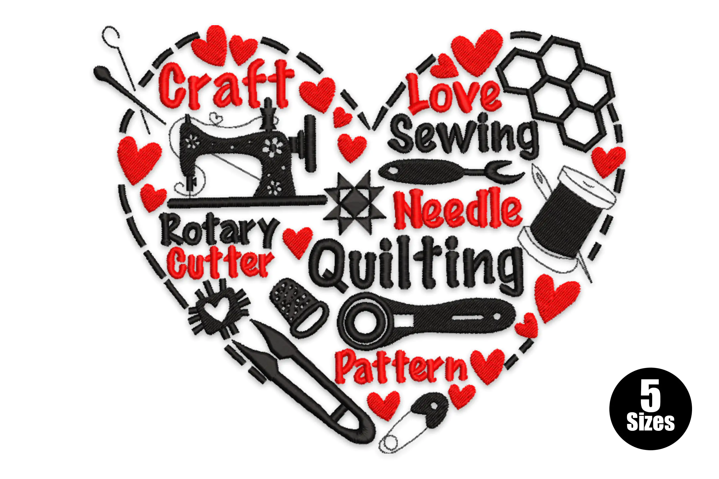 Love Sewing Quilting Heart Embroidery Design File