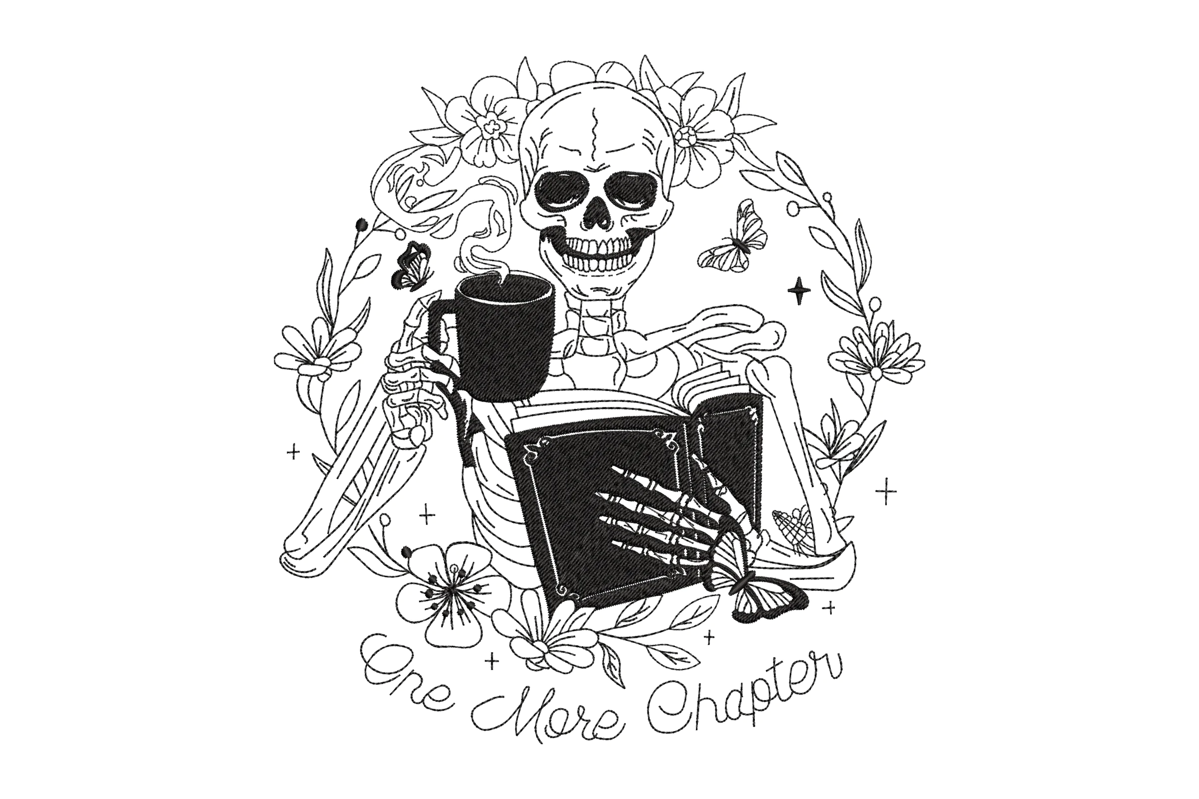 Skeleton Reading Book Embroidery Design