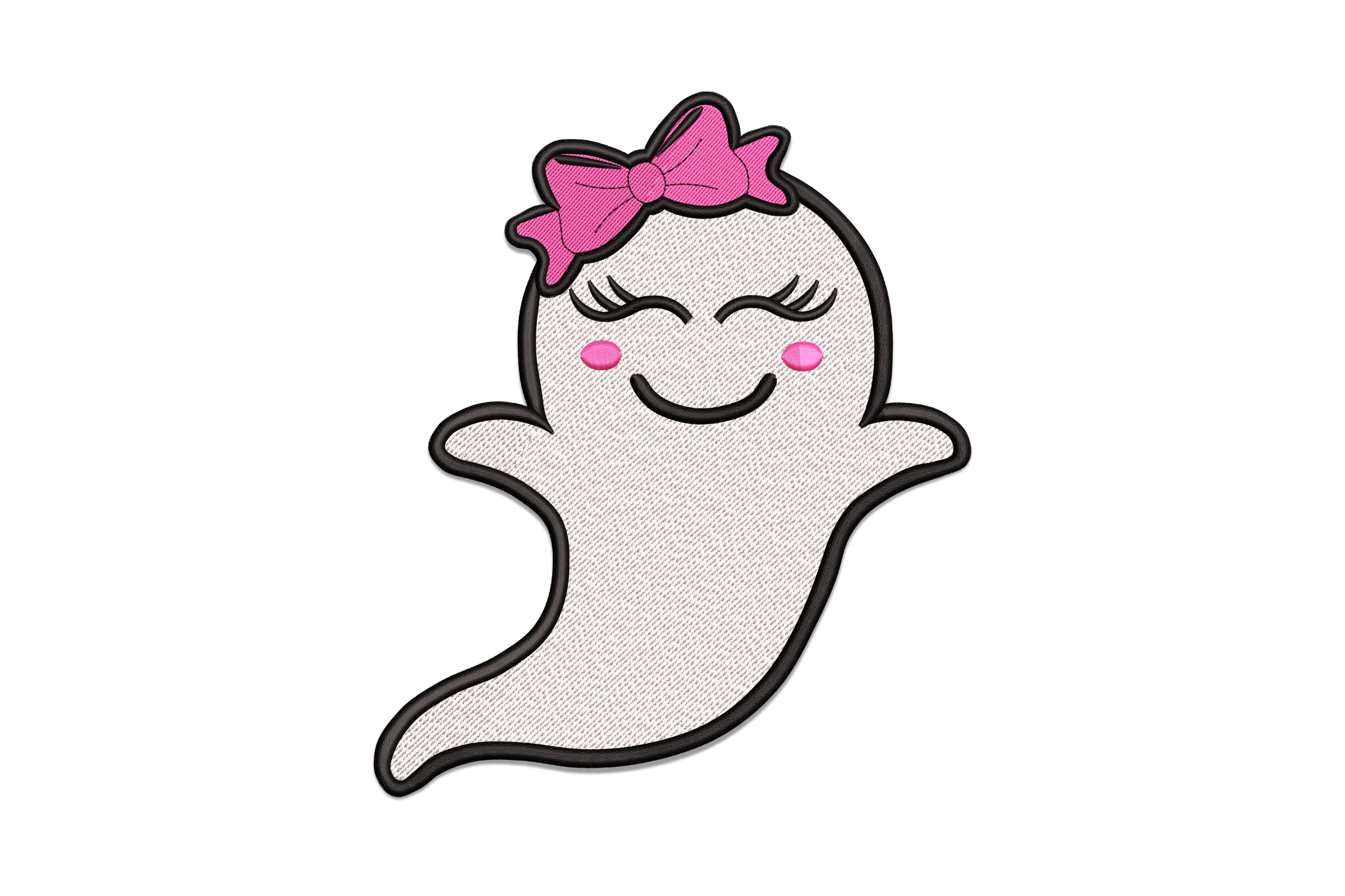 Ghost wearing Bow Embroidery Design