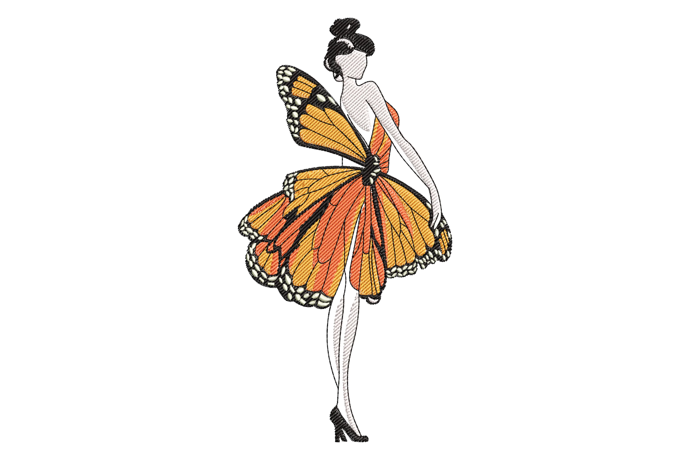 Monarch Butterfly Dress Embroidery Design
