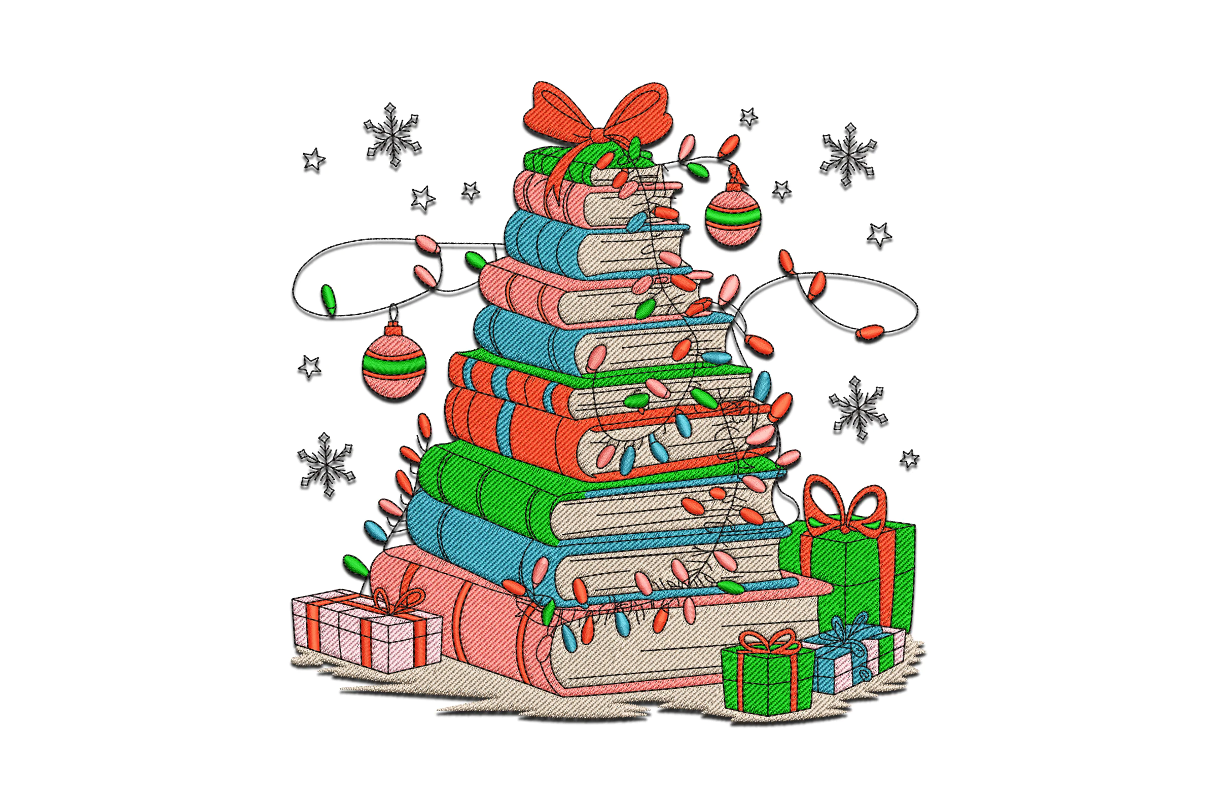 Christmas Tree Of Books Tree Embroidery Design