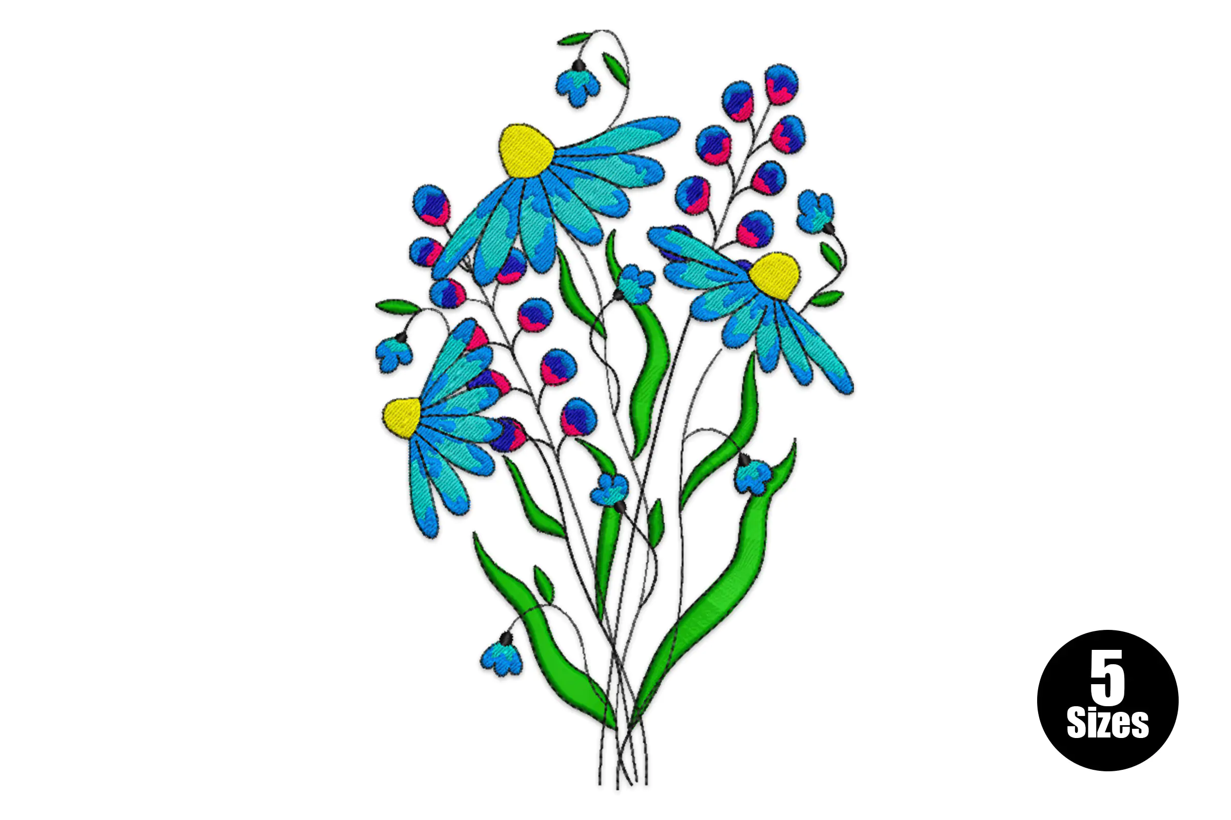Blue Flowers Embroidery Design