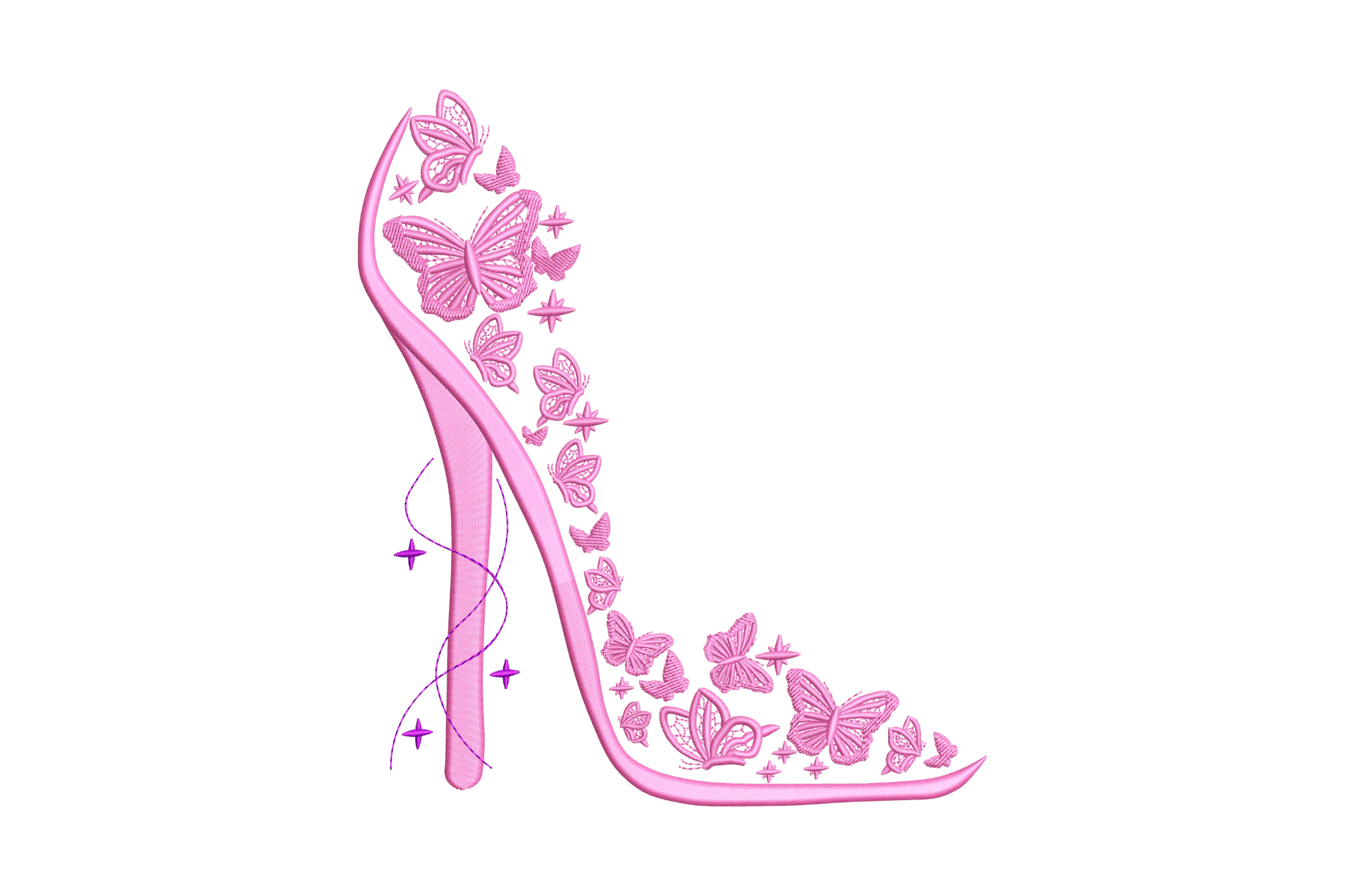 Pink Butterfly High Heel Embroidery Design