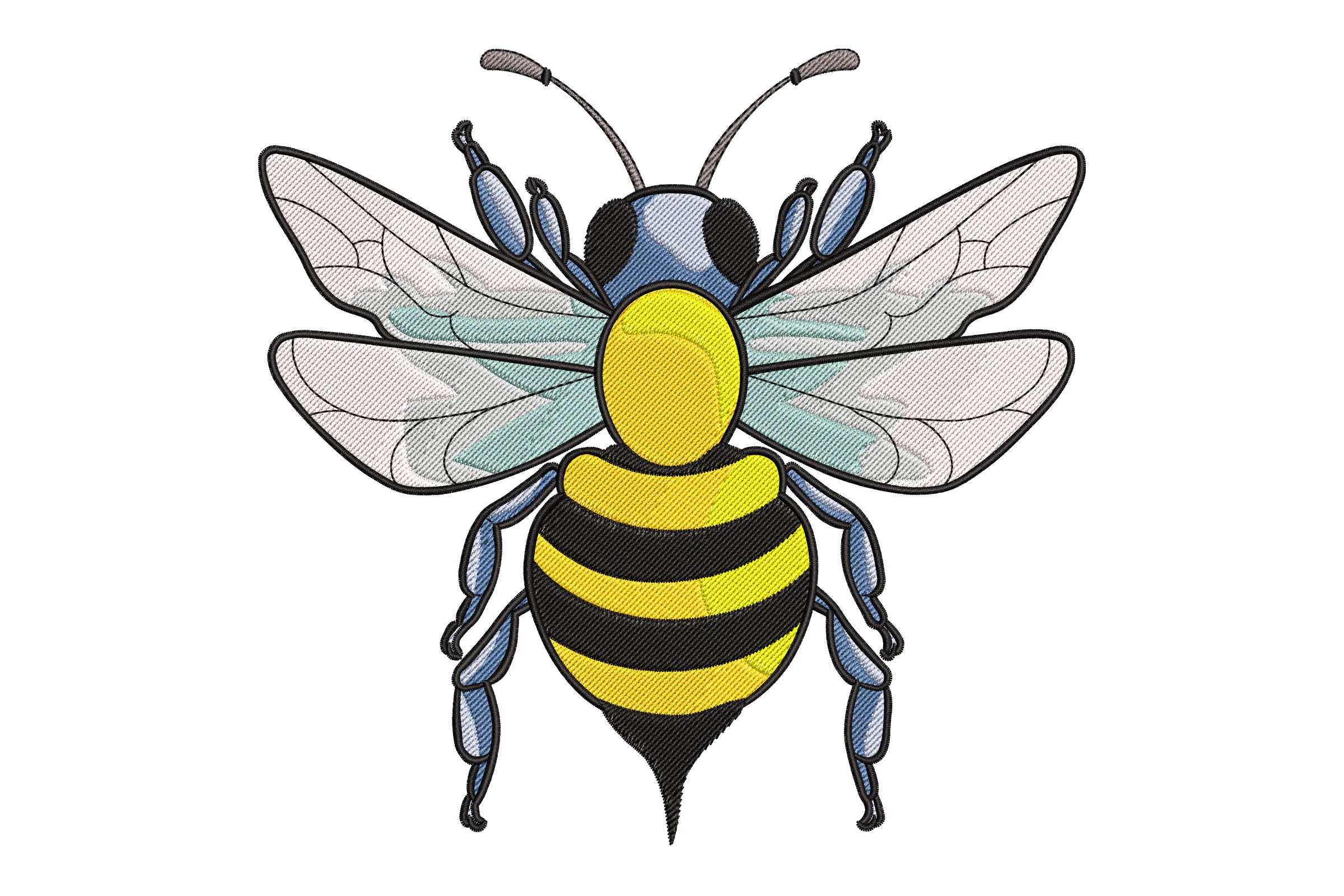 Yellow And Black Bee With Detailed Wings Embroidery Design