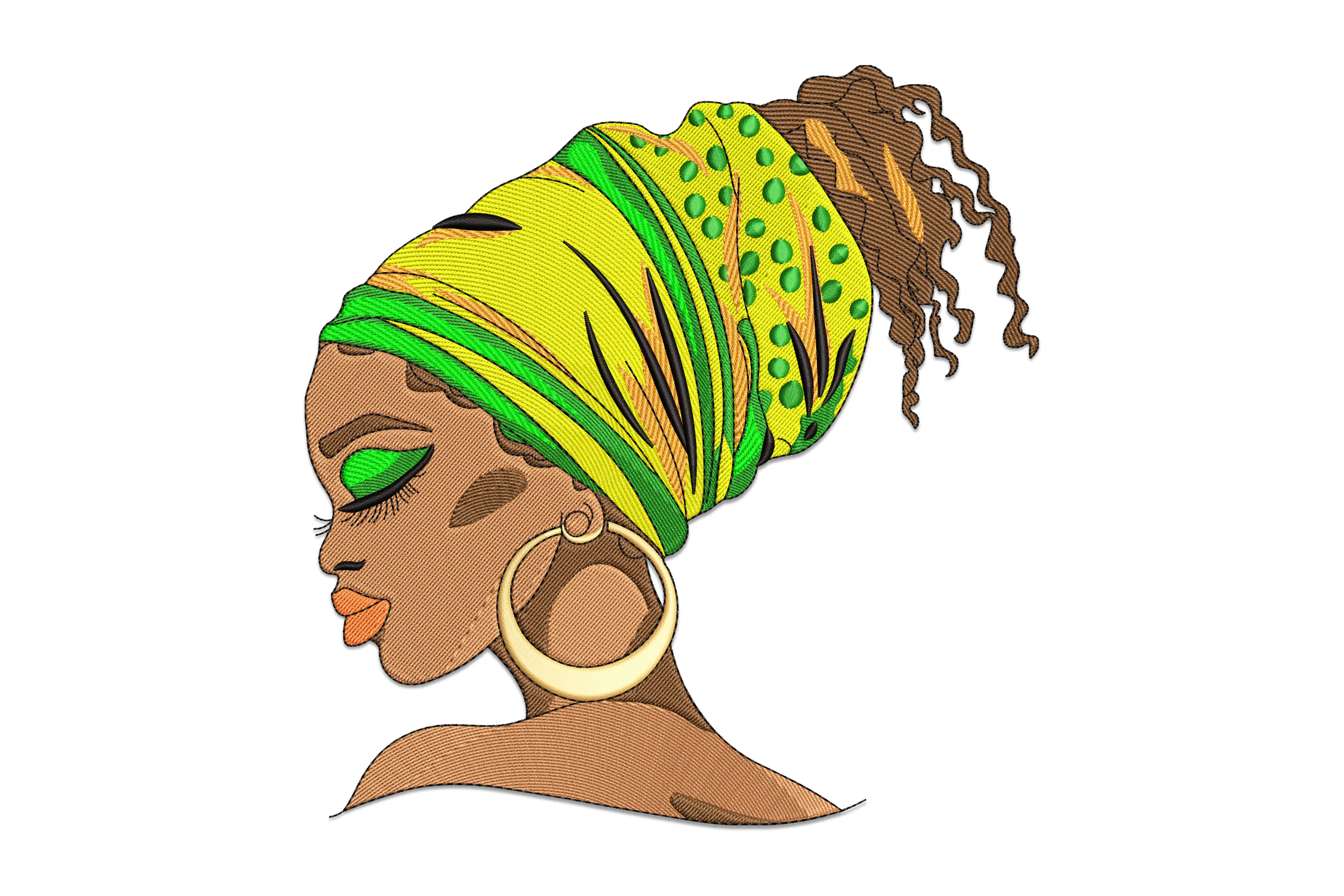 African Woman With Headwrap Embroidery Design