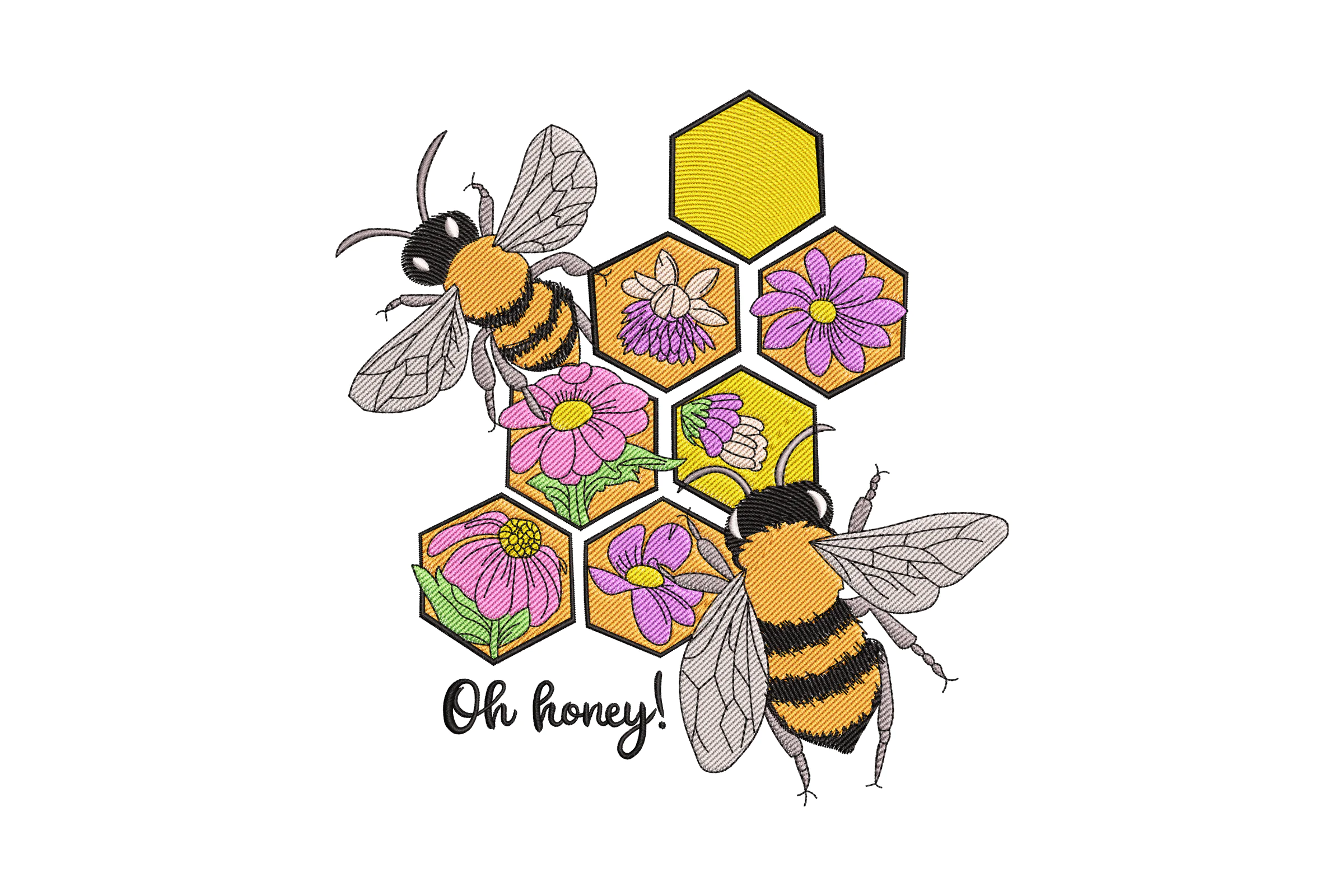Oh Honey Bee and Flower Embroidery Design