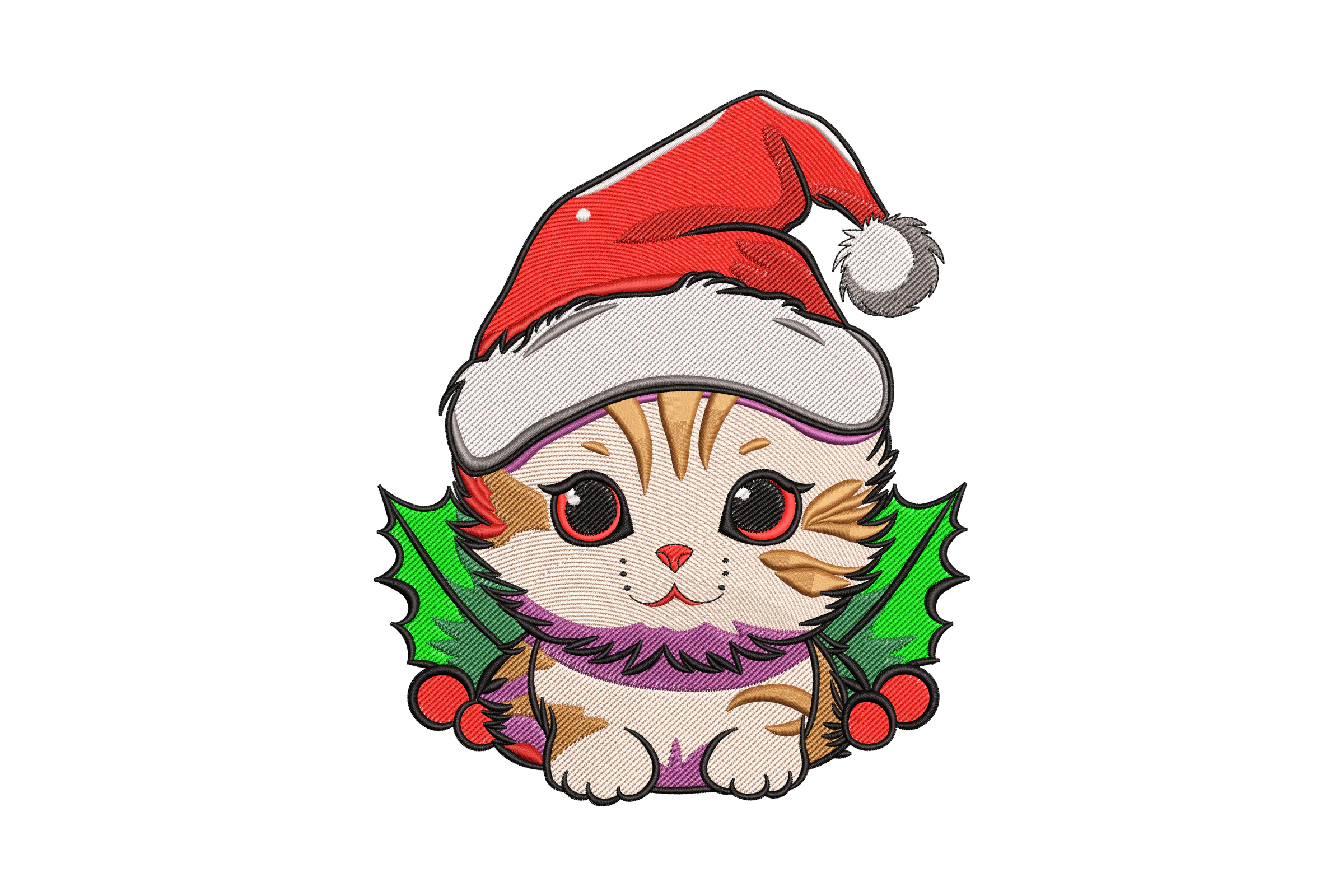 Cute Christmas Cat Embroidery Design