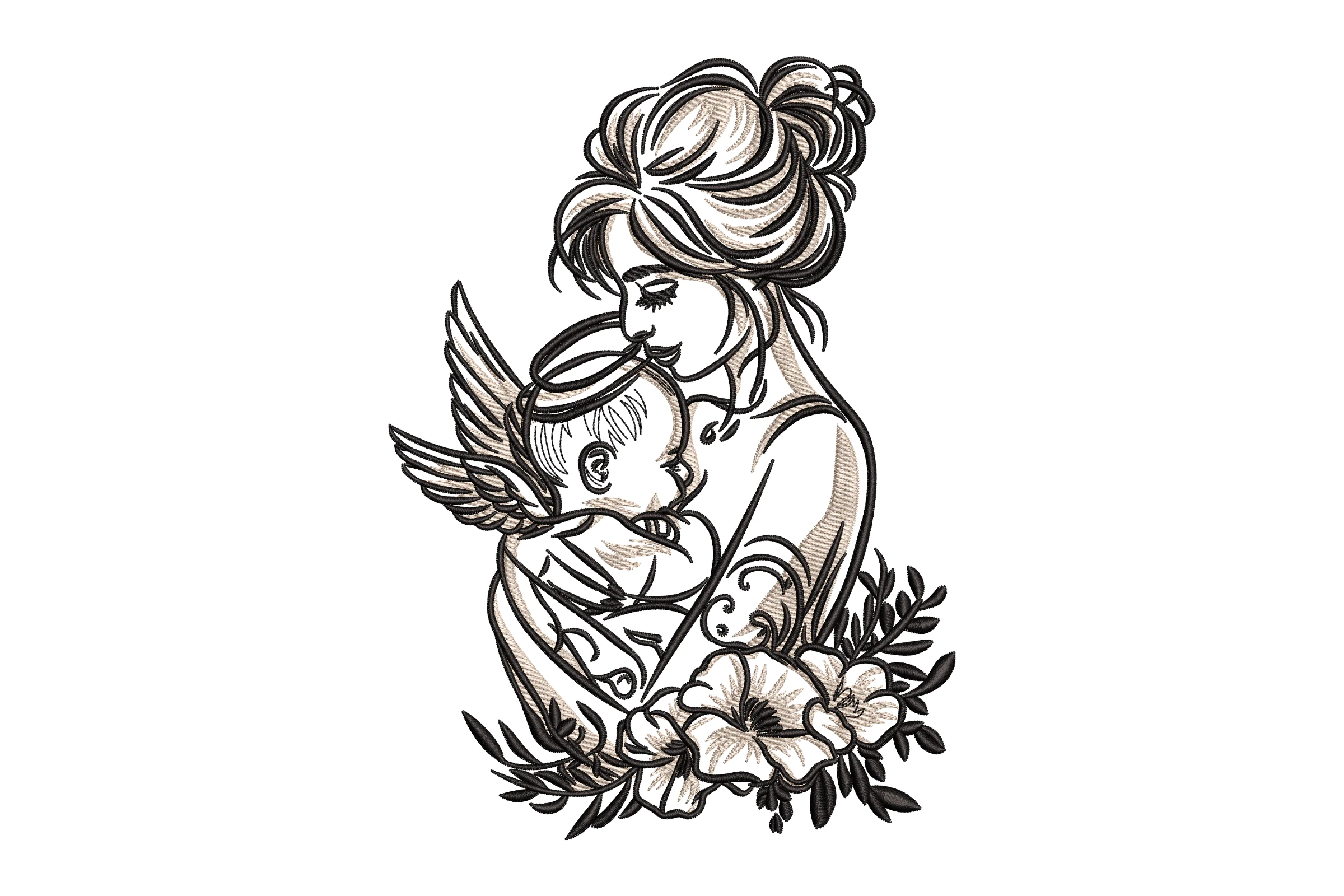 Angel Mother and Baby Embroidery Design