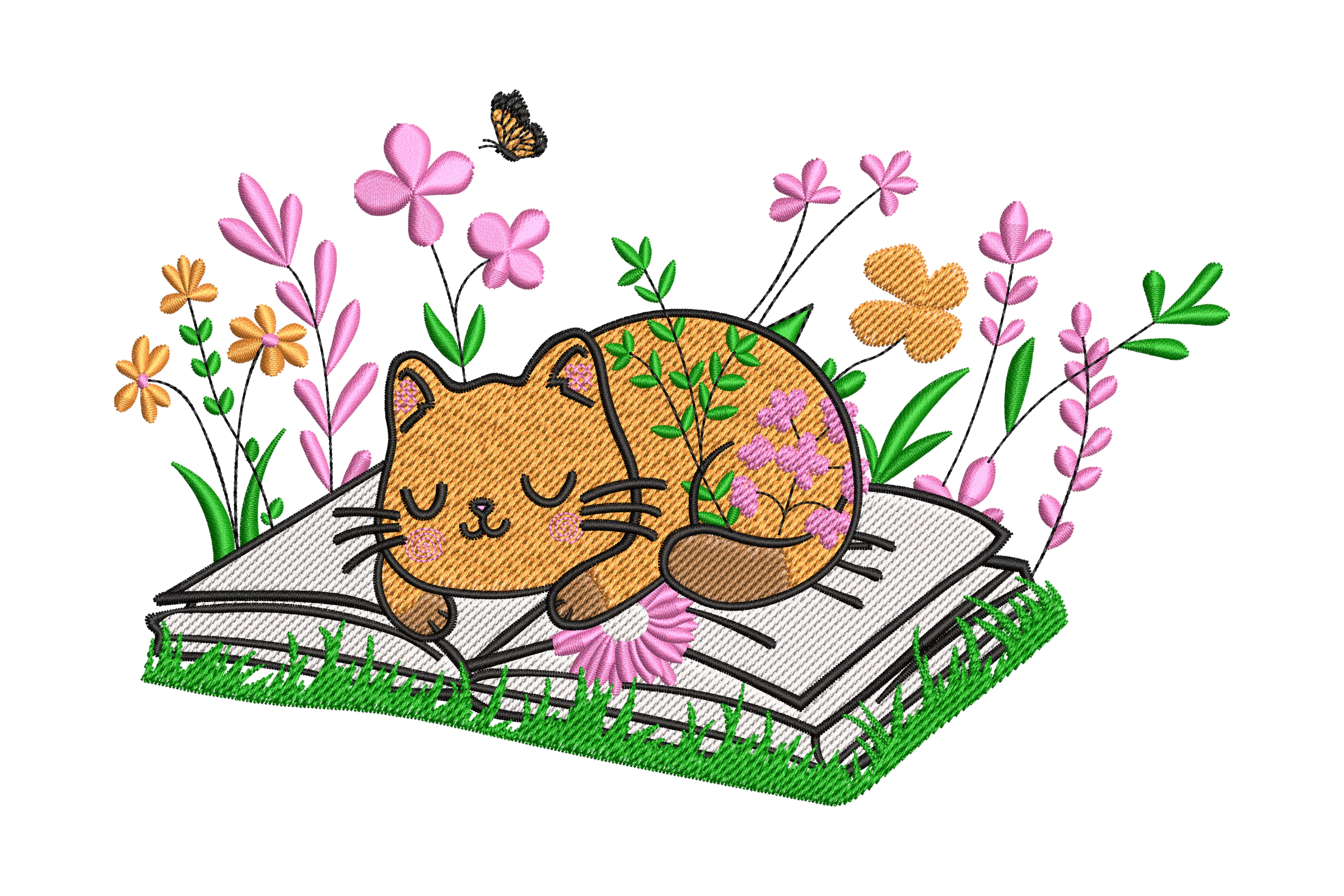 Cute Cat Book Embroidery Design