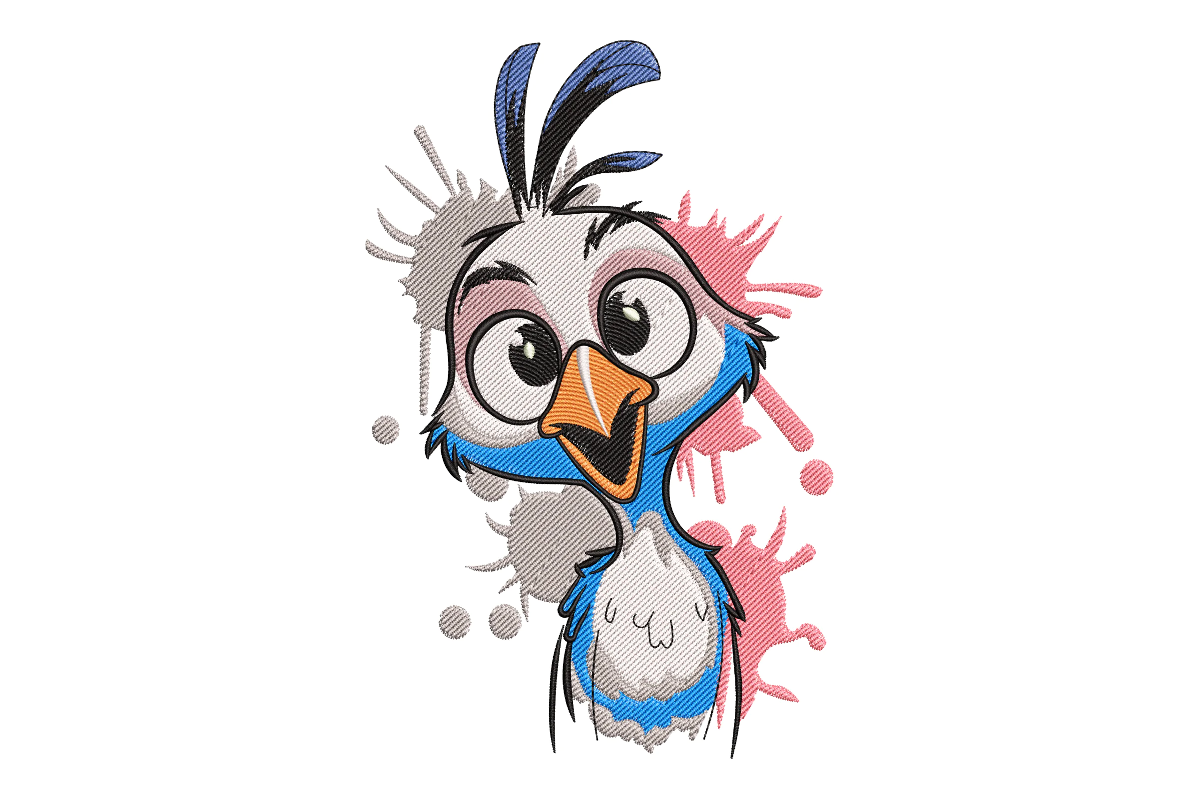 Cute Bird with Colorful Splash Embroidery Design