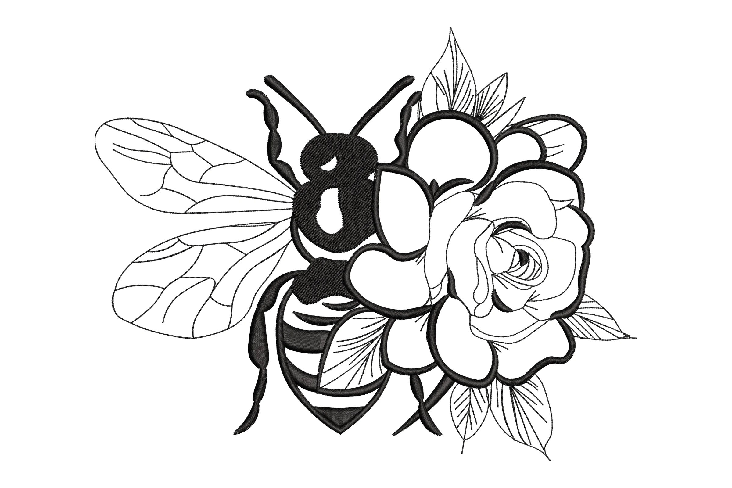 Bee Floral Embroidery Design