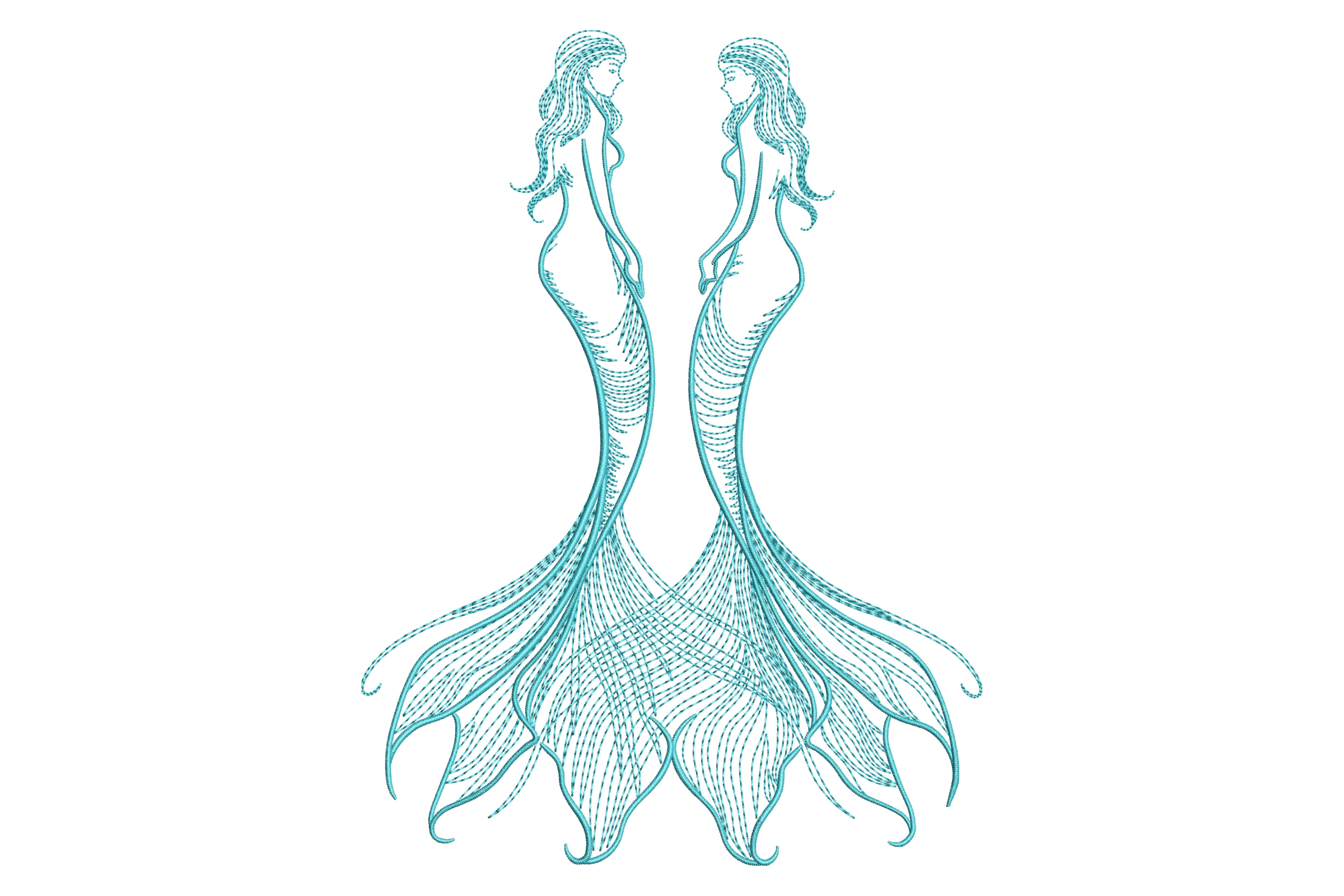 Twin Mermaids Embroidery Design