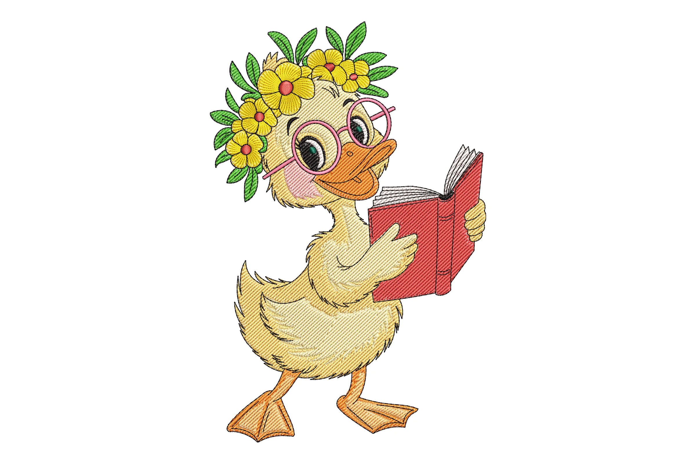 Duck with Flowers Embroidery Design