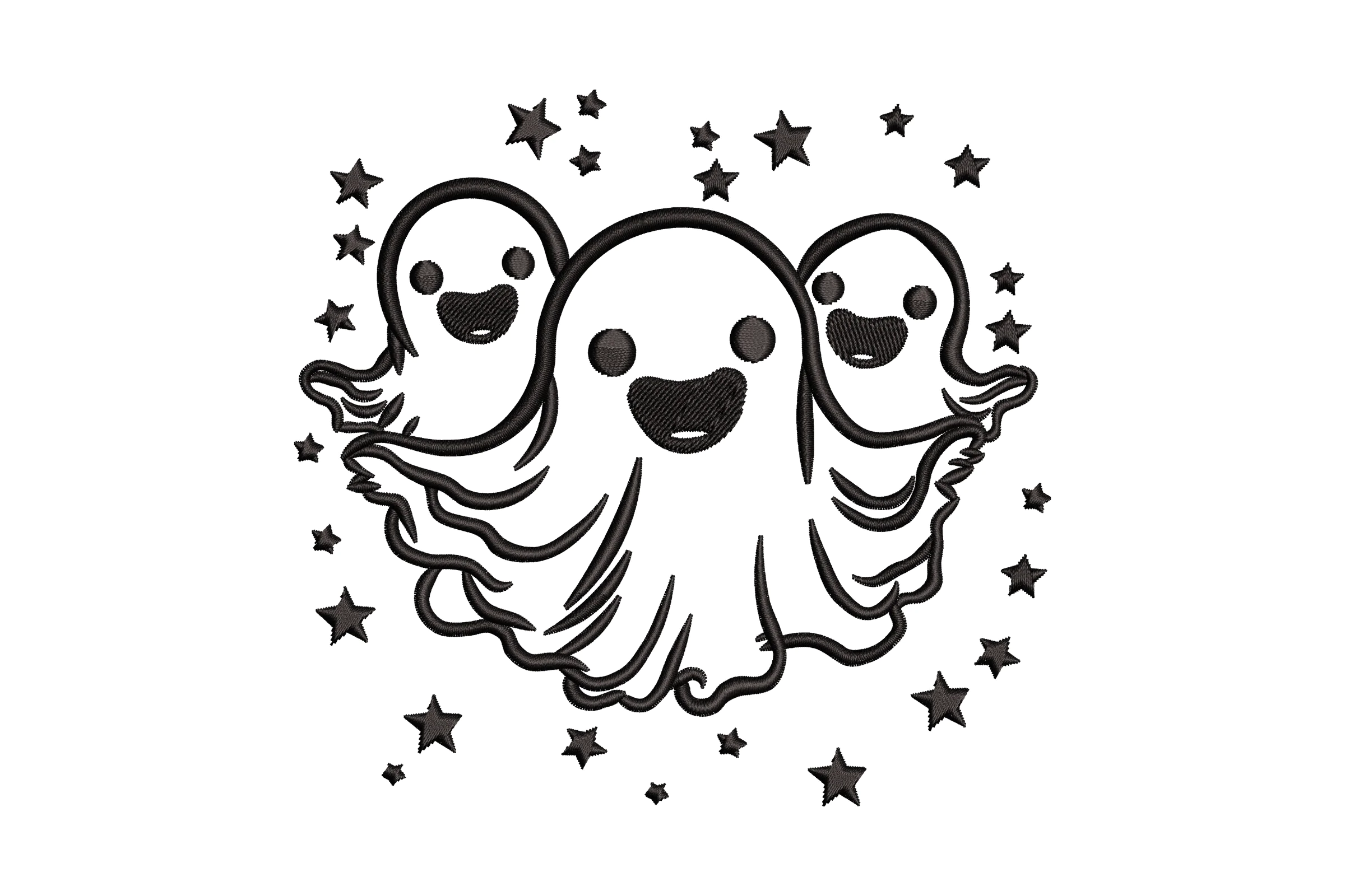 Happy Ghost Trio with Stars Embroidery Design