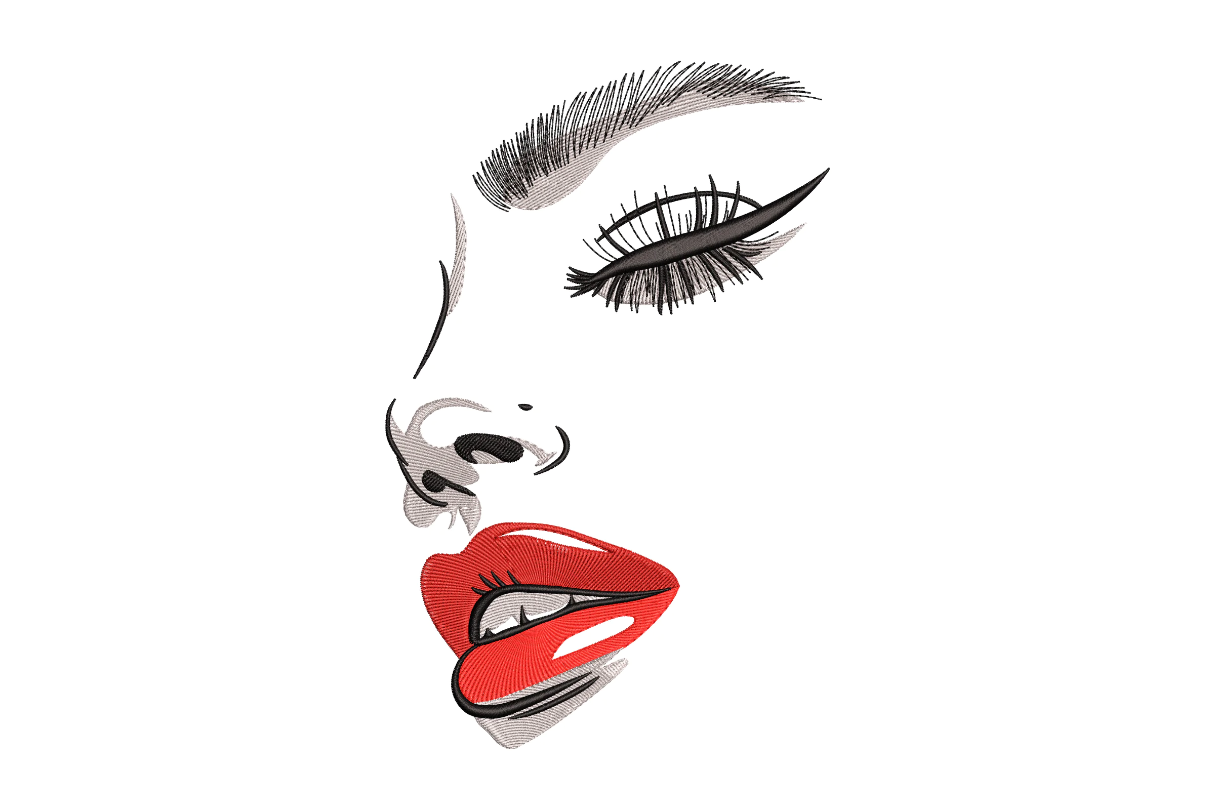 Woman Face with Red Lips Embroidery Design