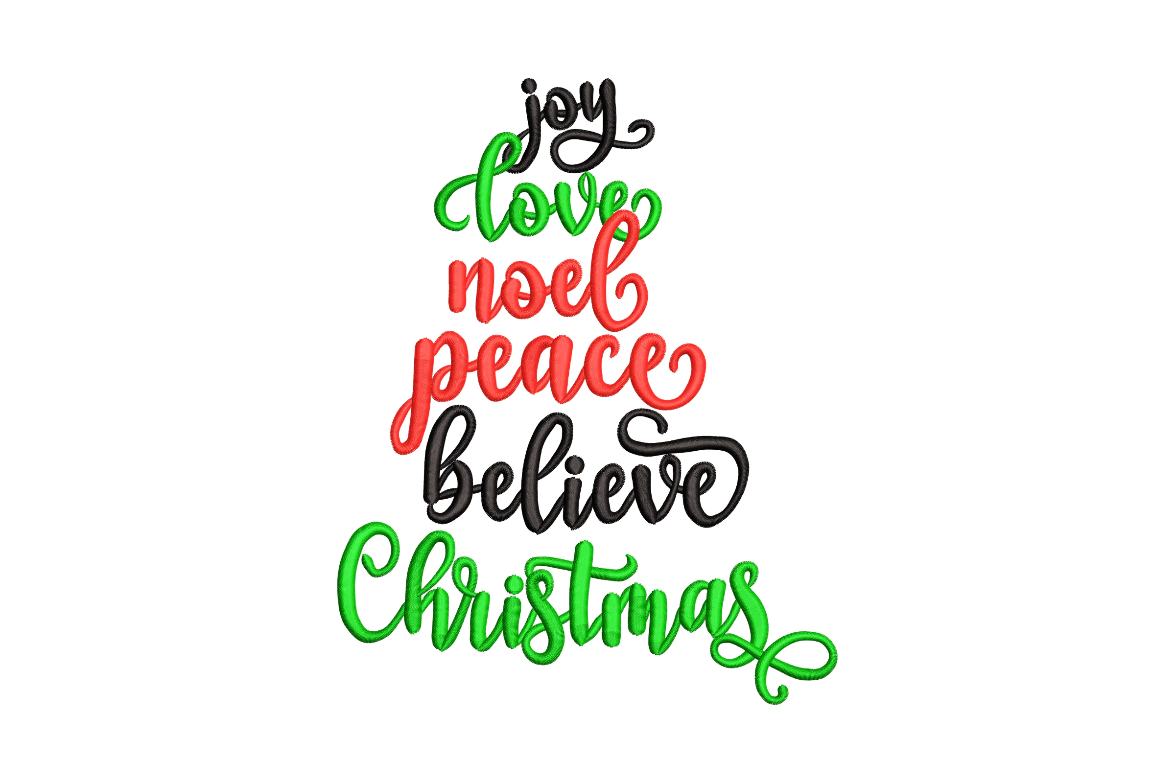Joy Love Noel Peace Believe Christmas Tree Embroidery Design