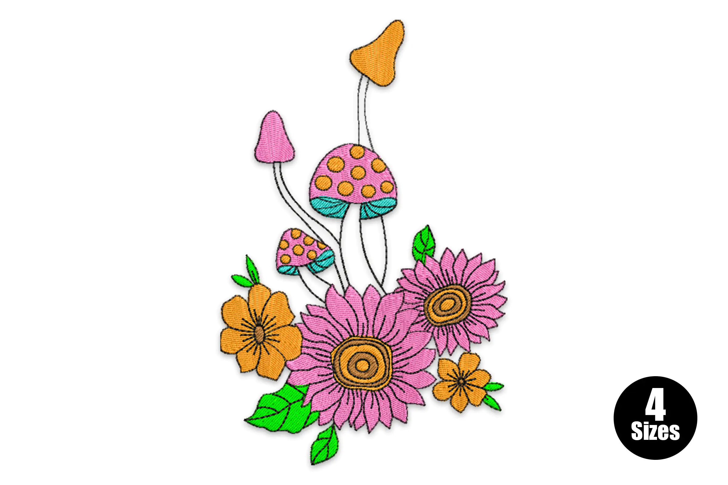 Mushroom Flowers Embroidery Design