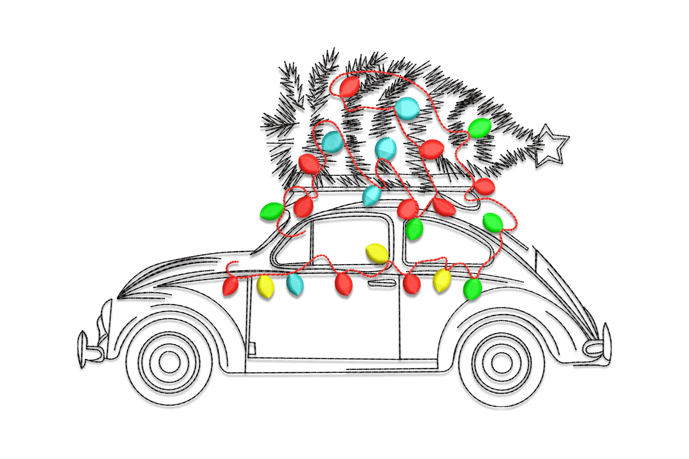 Vintage Christmas Car with Tree Embroidery Design