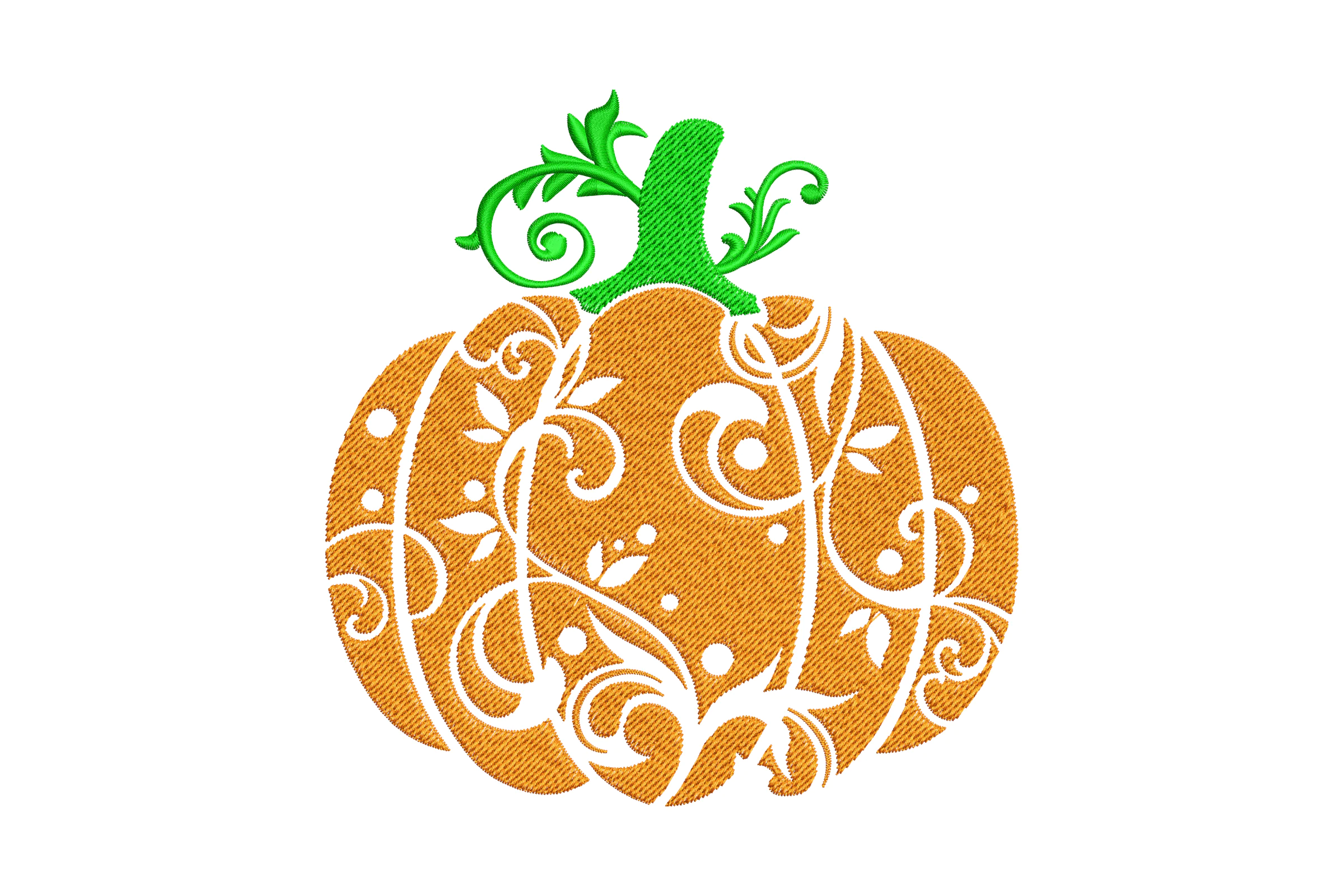 Swirly Pumpkin with Green Stem Embroidery Design