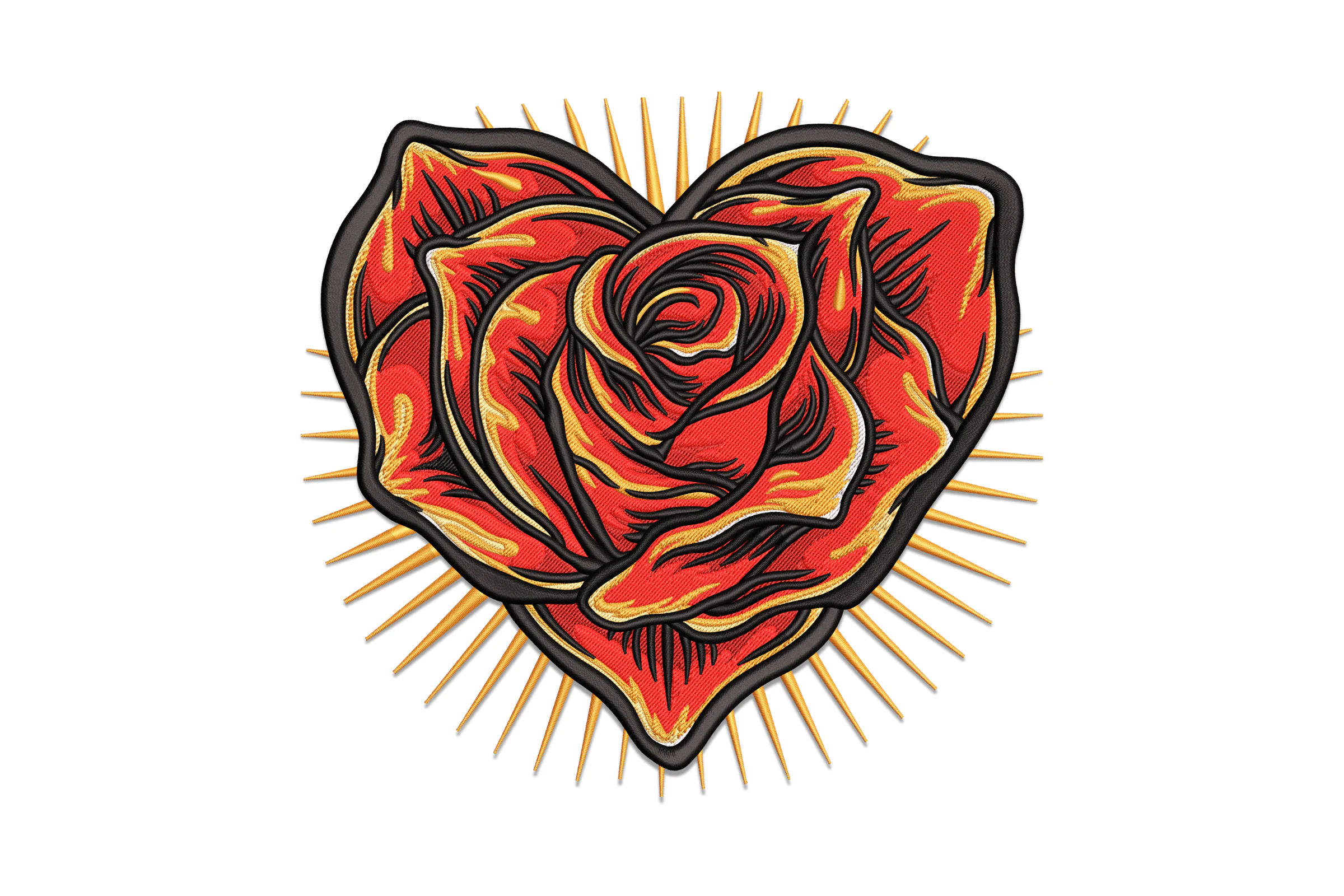 Bold Heart Rose Embroidery Design
