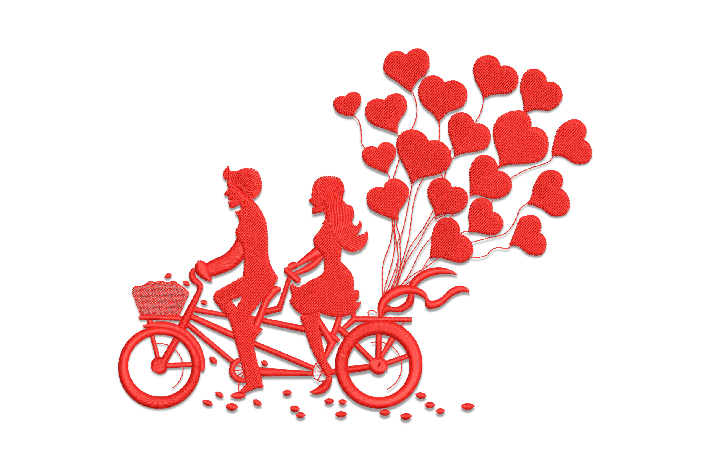 Couples Bicycle Flying Hearts Love Embroidery Design