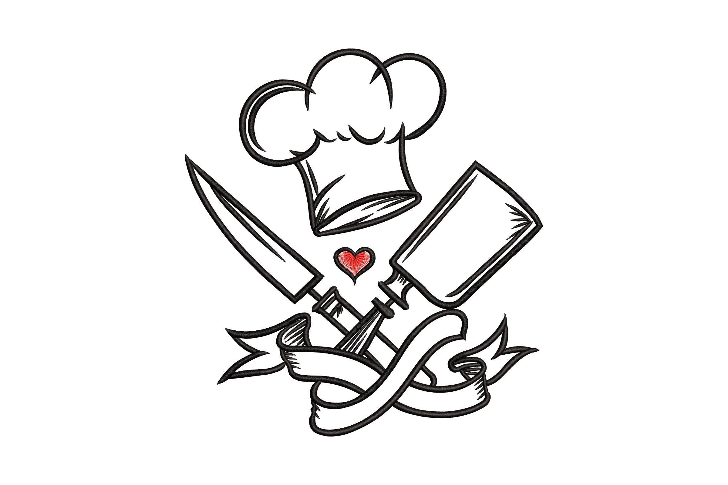 Crossed Knives Chef Heart Embroidery Design