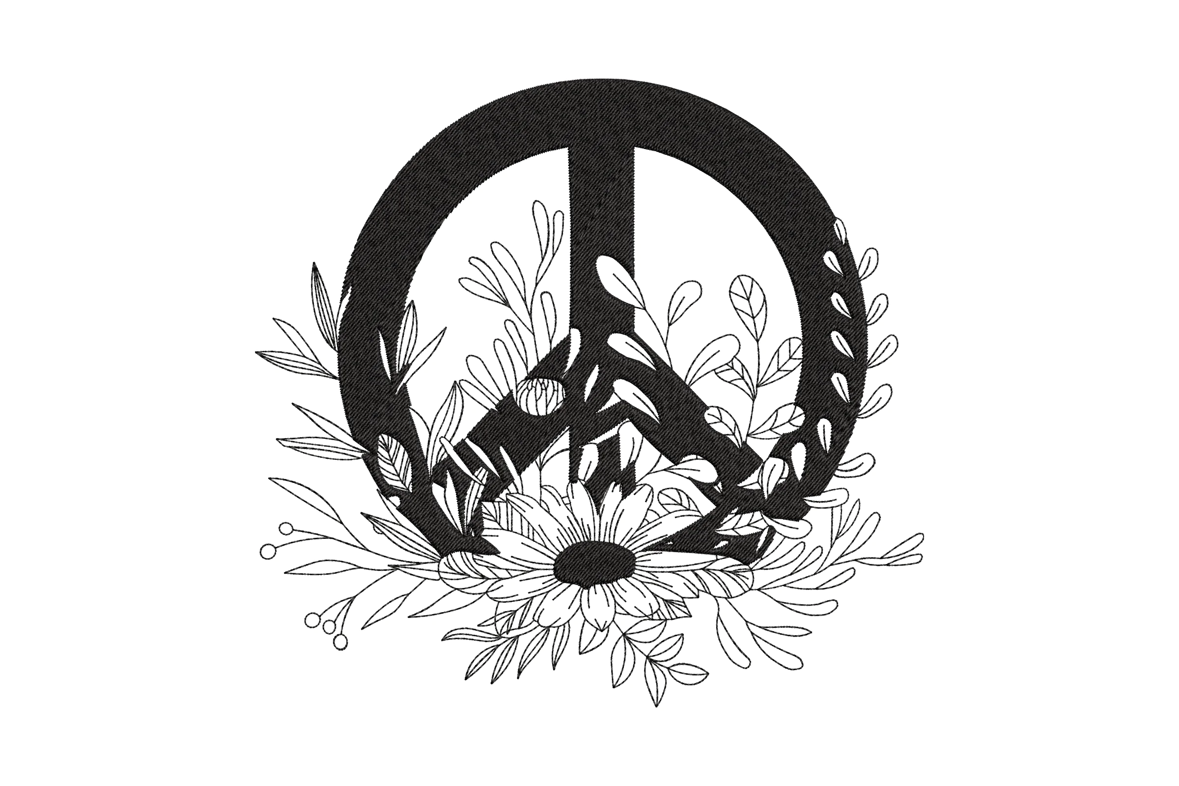 Floral Peace Sign Embroidery Design